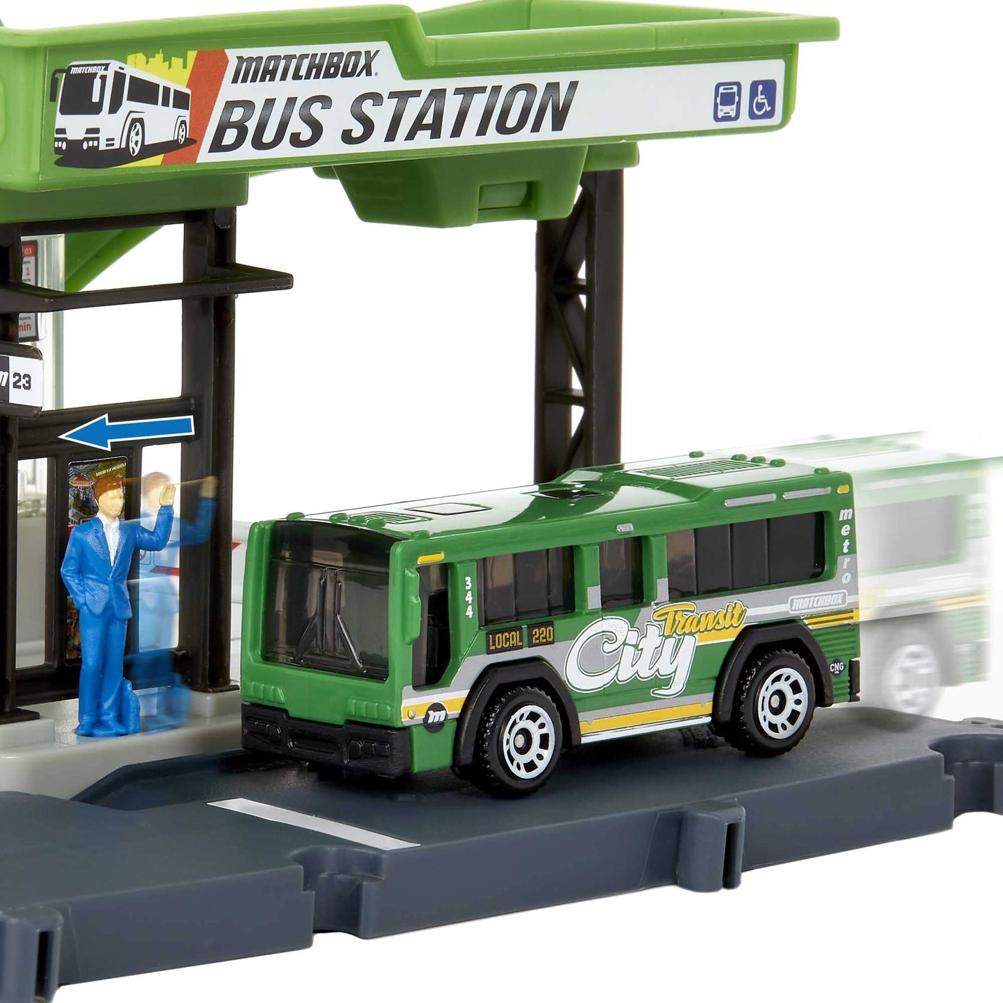 Matchbox Bus Station Track – 1:64 Bus Included, Gift for Kids 3+