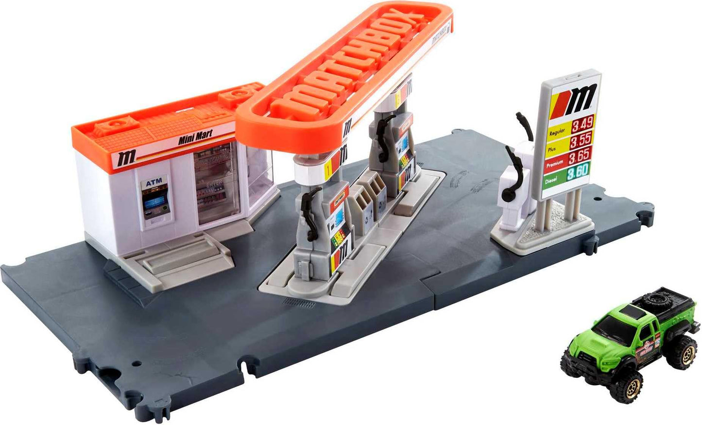 Matchbox Action Drivers Fuel Station Playset – 1:64 Scale Car, Moveable Hoses & Car-Activated Features