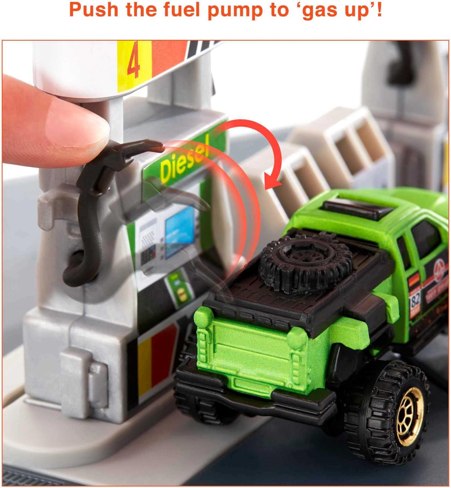Matchbox Action Drivers Fuel Station Playset – 1:64 Scale Car, Moveable Hoses & Car-Activated Features