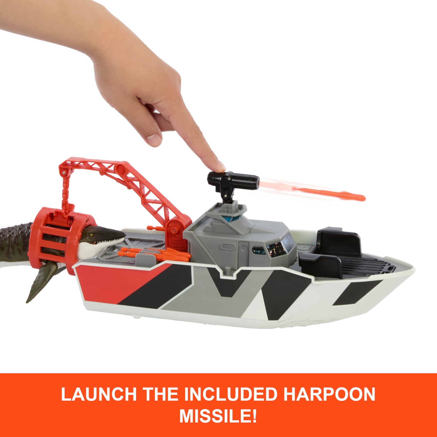 Matchbox Jurassic World Mosasaurus Rescue Action Boat – 1:64 Jeep, Detachable Rescue Boat