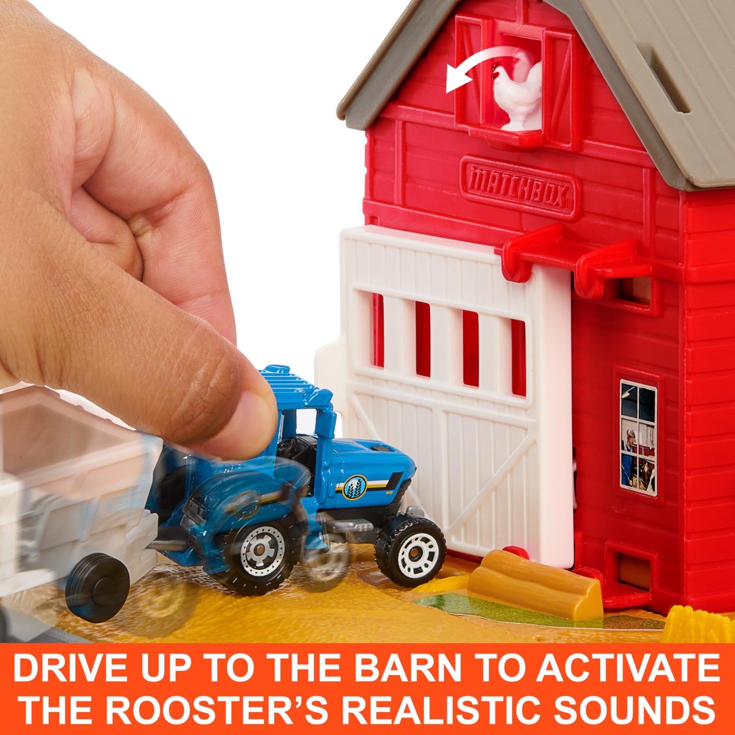 Matchbox Farm Adventure Playset - 1:64 Tractor, Trailer & Animals, 2 Hay Bales