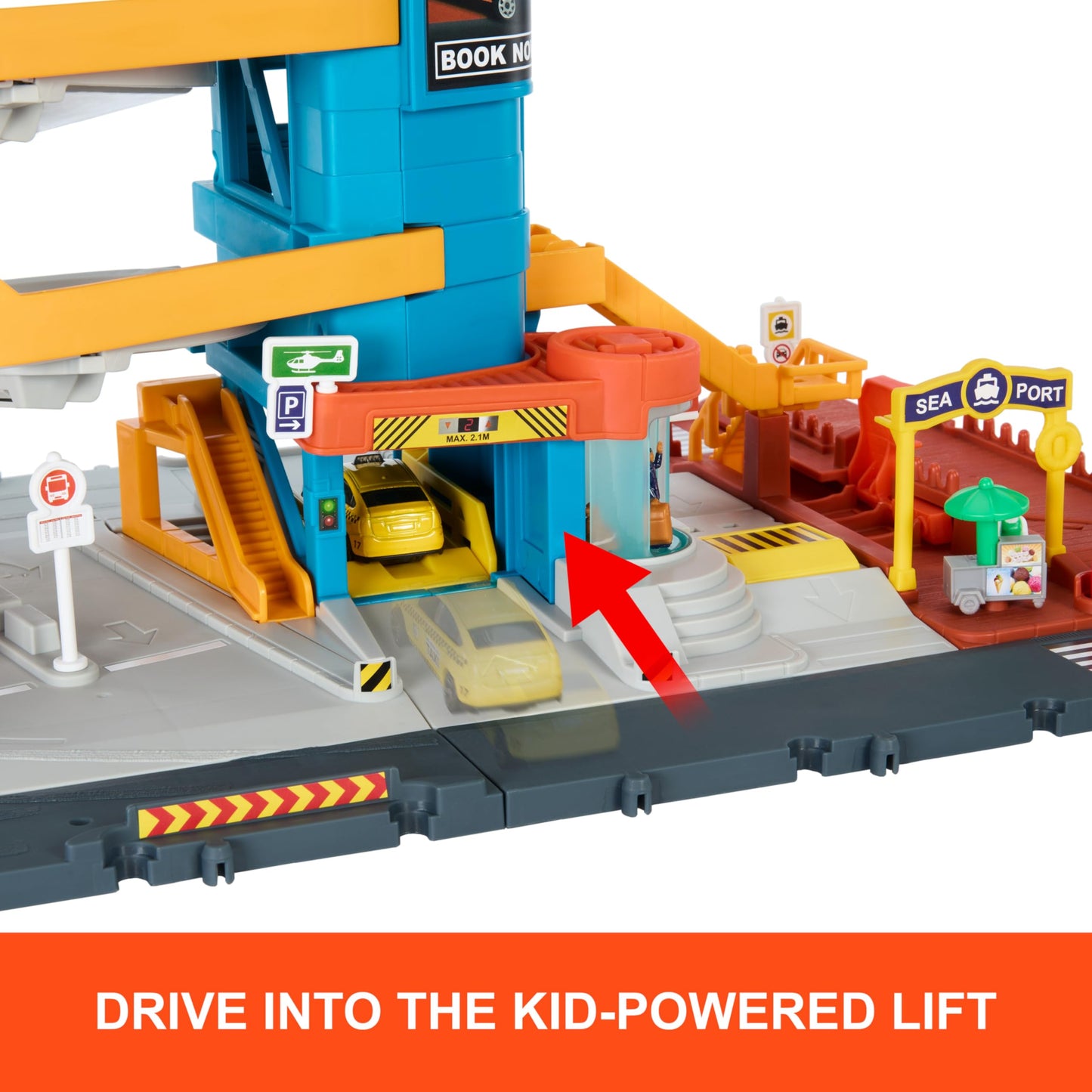 Matchbox Transportation Center – 5-Level Parking Garage with Helicopter, Boat & Taxi | 1:64 Vehicles