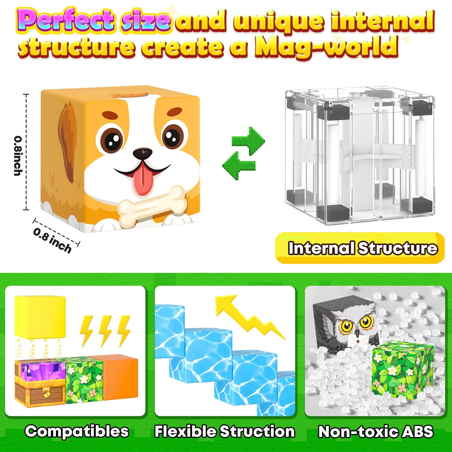 Matchtiles 100 PCS Magnetic Blocks Toy Set — Forest & Animal Building Tiles for STEM Play