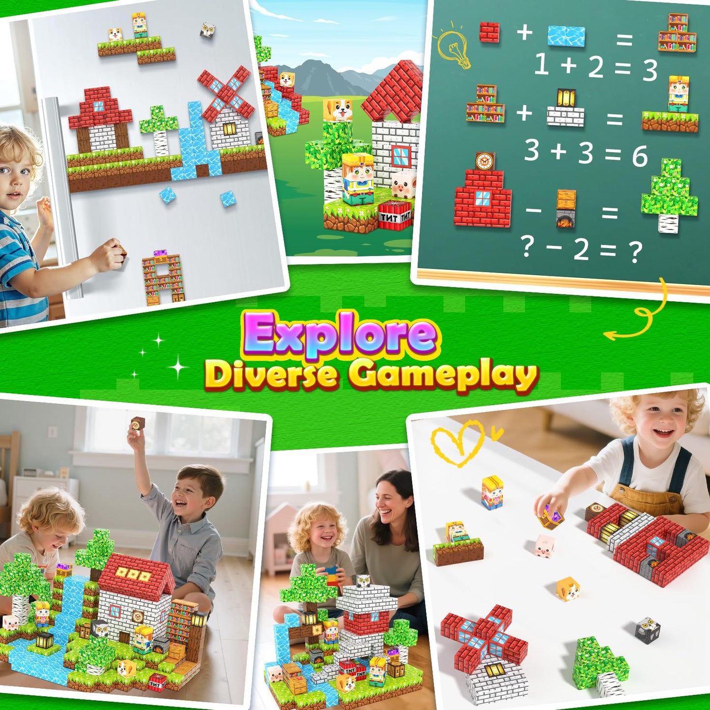 Matchtiles 100 PCS Magnetic Blocks Toy Set — Forest & Animal Building Tiles for STEM Play
