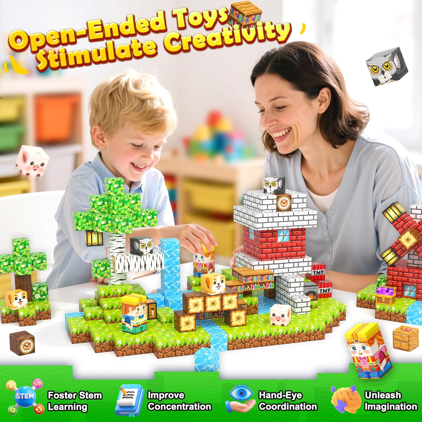 Matchtiles 100 PCS Magnetic Blocks Toy Set — Forest & Animal Building Tiles for STEM Play