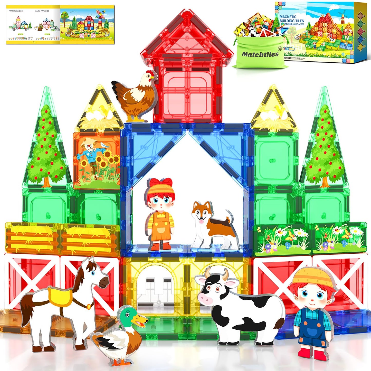 Matchtiles Magnetic Farm Animals Set – 3D Farm Building Blocks for Toddlers 3-5