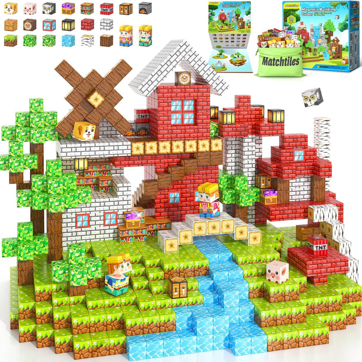 Matchtiles 100 PCS Magnetic Blocks Toy Set — Forest & Animal Building Tiles for STEM Play
