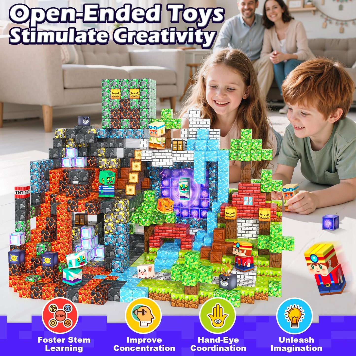 Matchtiles 150 PCS Magnetic Blocks Toys – Build Mine Magnet World Set for Kids 4-8 | STEM Montessori
