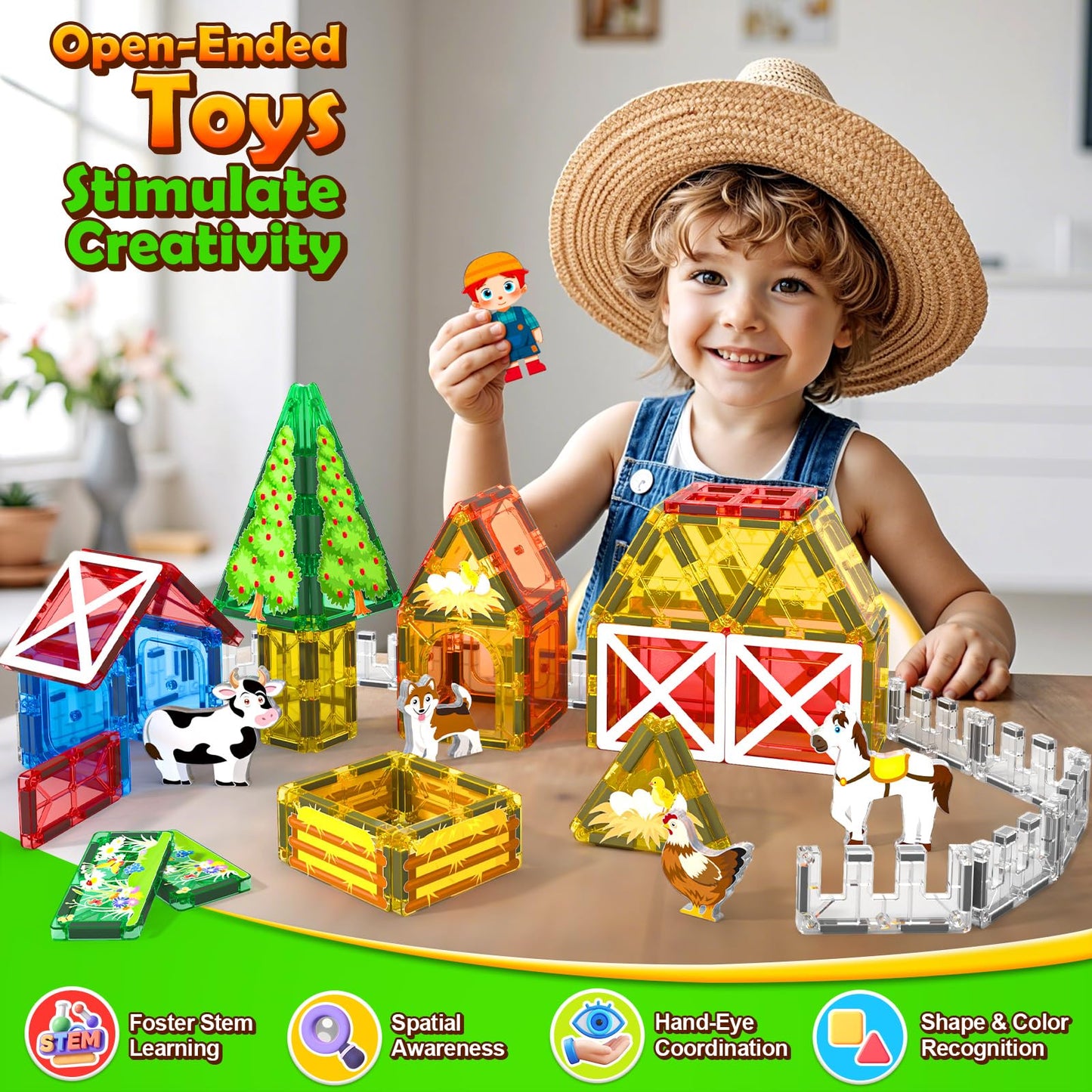 Matchtiles Magnetic Farm Animals Set – 3D Farm Building Blocks for Toddlers 3-5