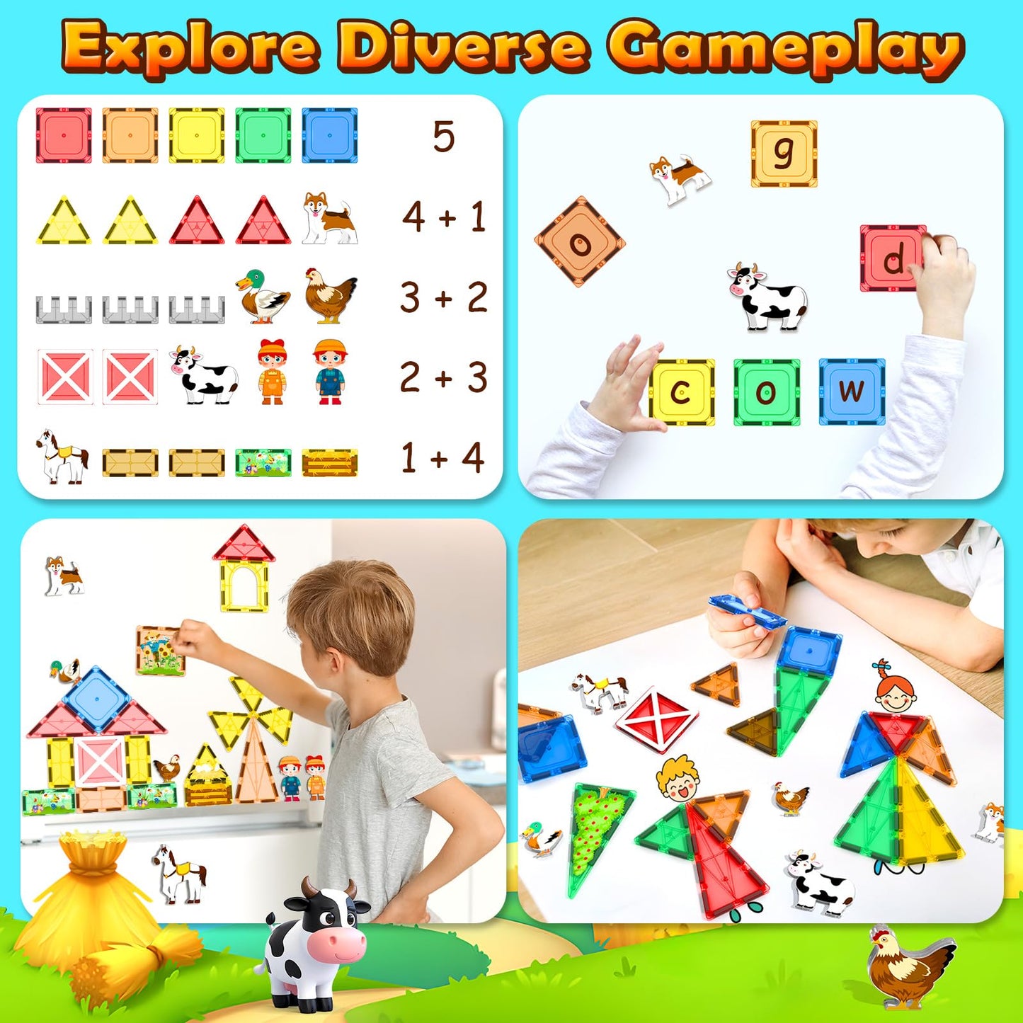 Matchtiles Magnetic Farm Animals Set – 3D Farm Building Blocks for Toddlers 3-5