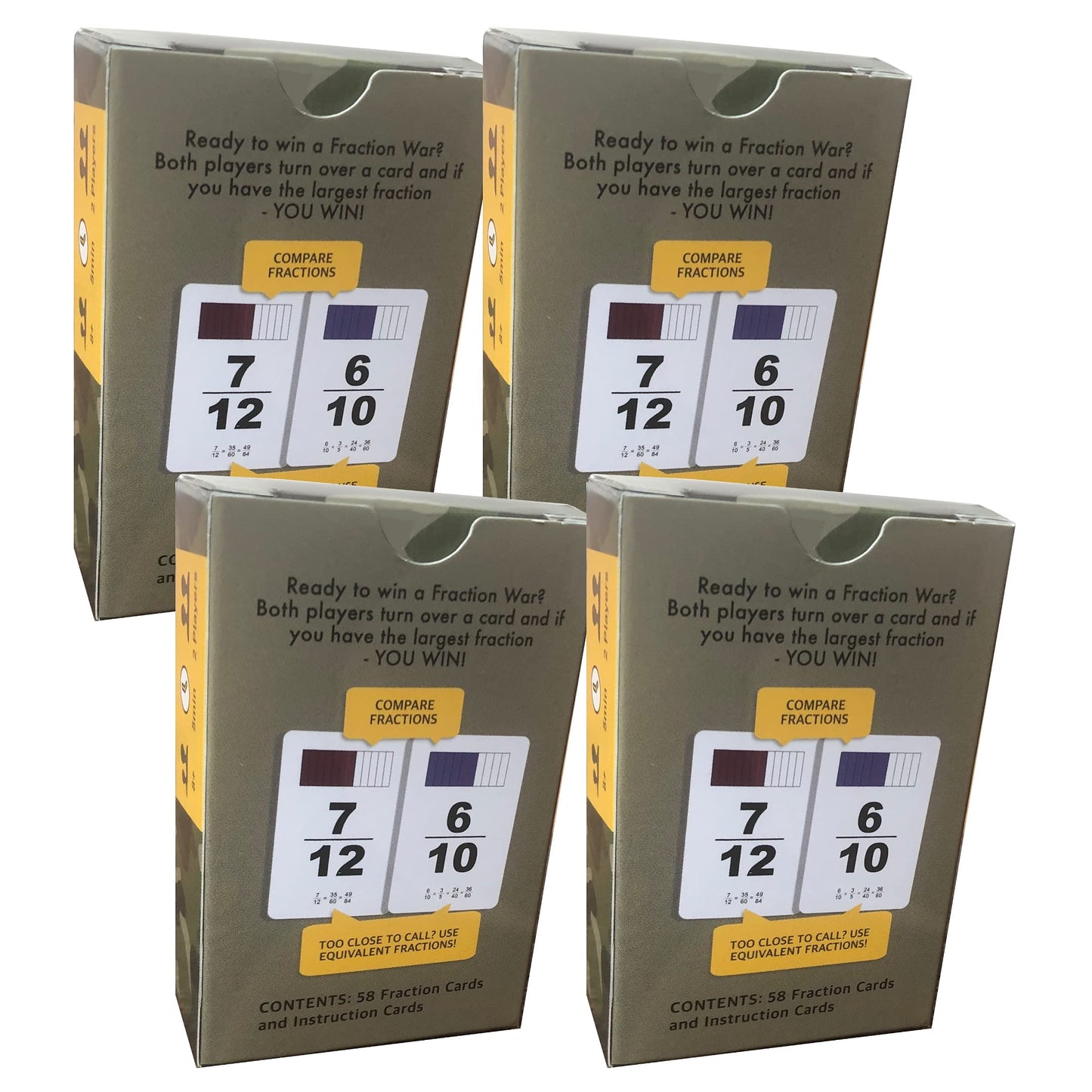 Math Magic Fraction War Math Game - Learn, Compare & Simplify Fractions (4 Pack, 2nd-5th Grade)