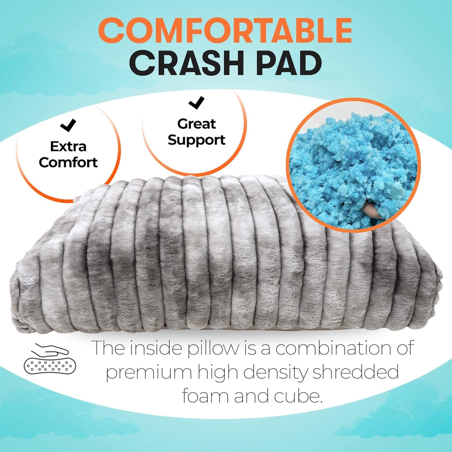 Matini Home Crash Pad – 36x36 Sensory Foam Block Pad for Jump, Play, Relax (Grey/White)