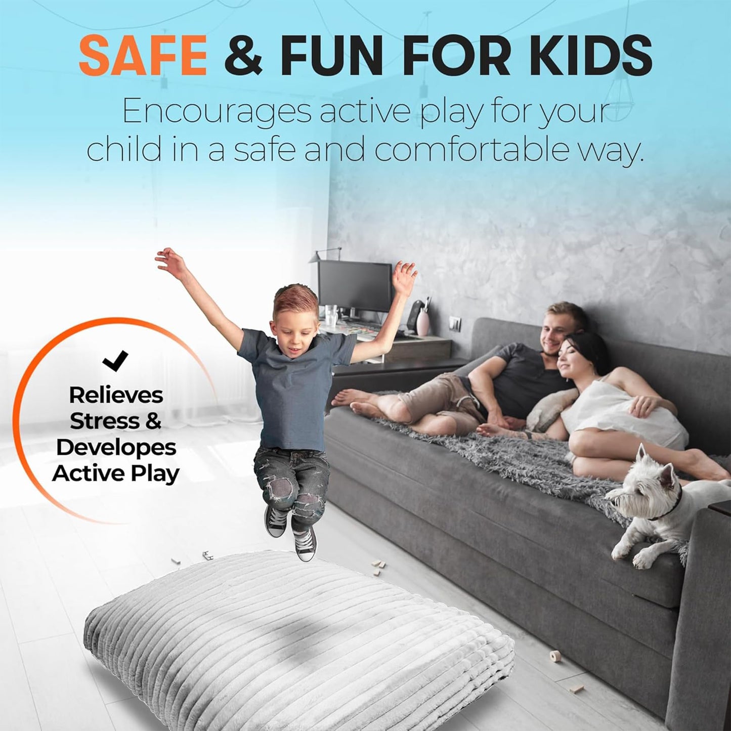 Matini Home Crash Pad – 36x36 Sensory Foam Block Pad for Jump, Play, Relax (Grey/White)