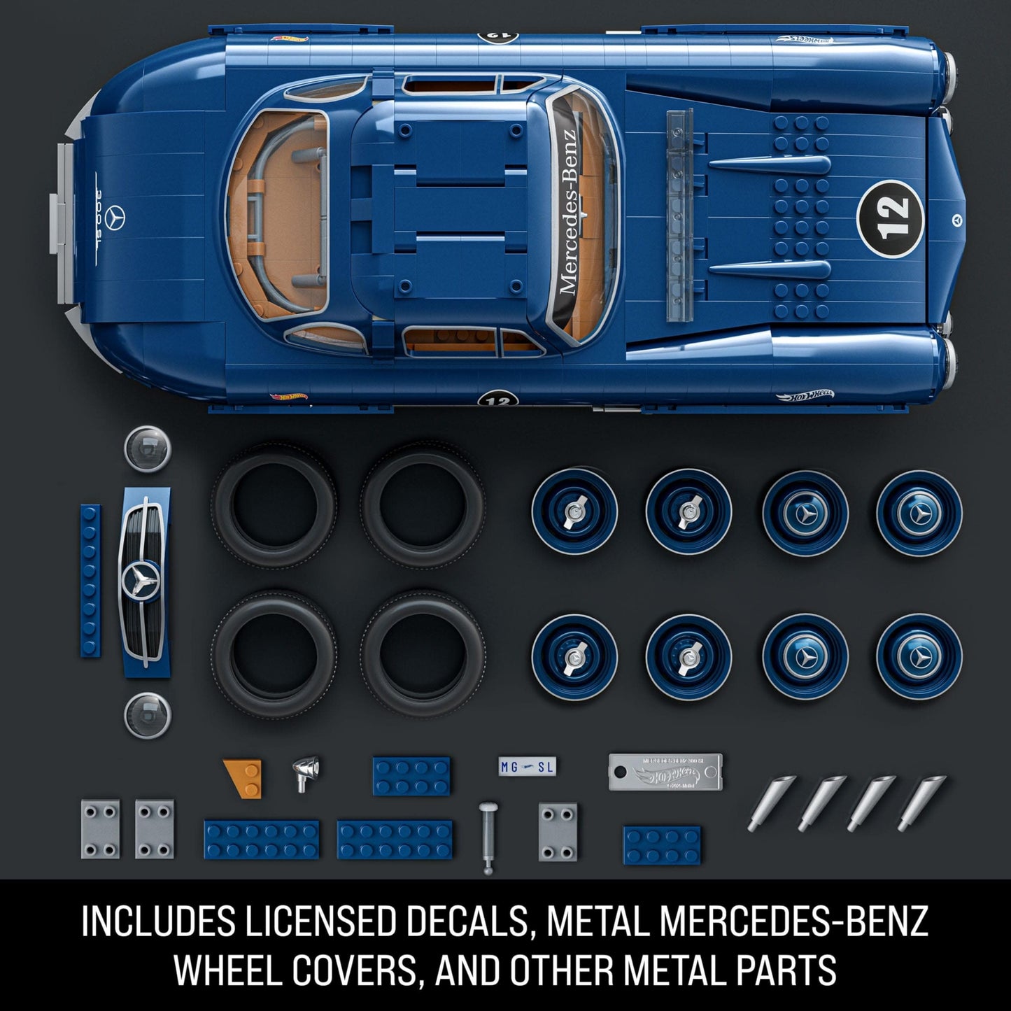 Mattel Brick Shop Hot Wheels Premium Series: Mercedes-Benz 300 SL 1:12 Build Set, 1600 Pieces