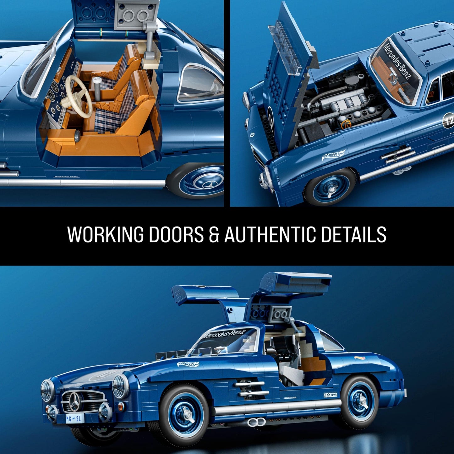 Mattel Brick Shop Hot Wheels Premium Series: Mercedes-Benz 300 SL 1:12 Build Set, 1600 Pieces