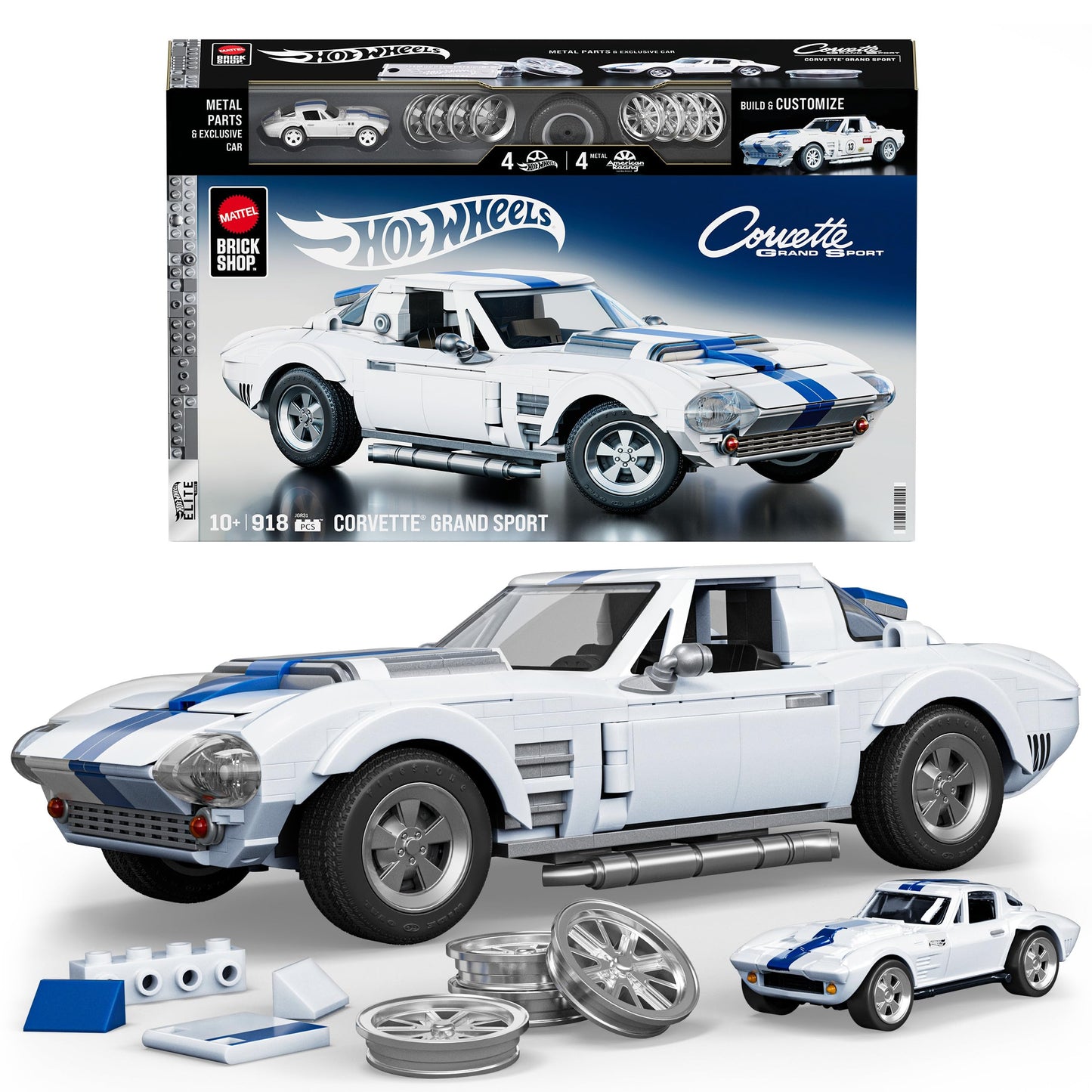 Mattel Brick Shop Hot Wheels Elite Corvette Grand Sport 1:16 Build Set - 918 Pieces