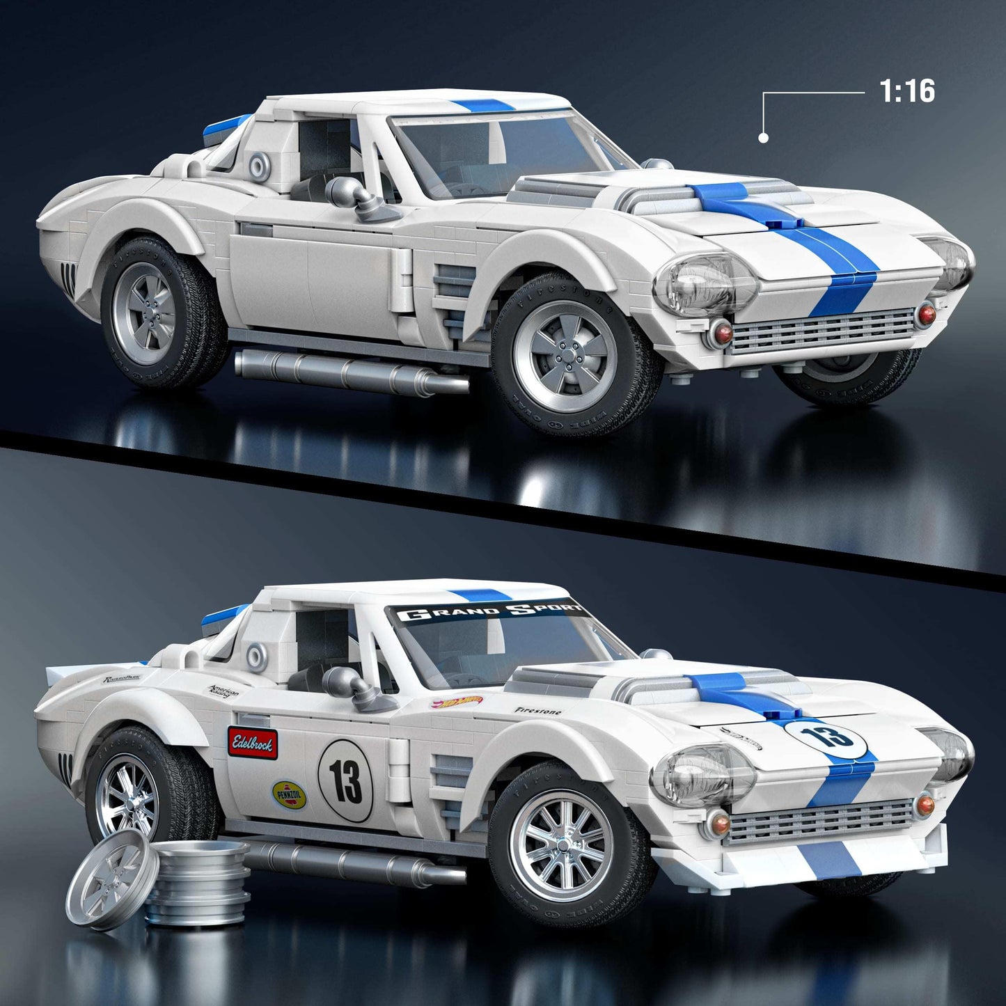 Mattel Brick Shop Hot Wheels Elite Corvette Grand Sport 1:16 Build Set - 918 Pieces