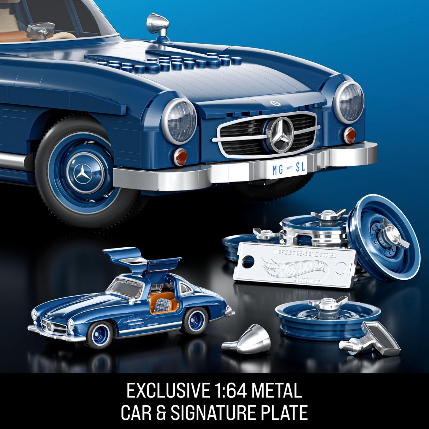 Mattel Brick Shop Hot Wheels Premium Series: Mercedes-Benz 300 SL 1:12 Build Set, 1600 Pieces