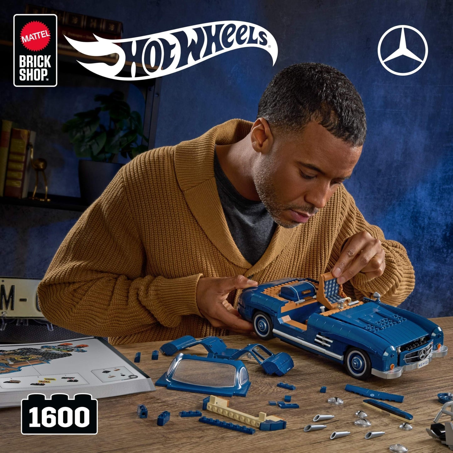 Mattel Brick Shop Hot Wheels Premium Series: Mercedes-Benz 300 SL 1:12 Build Set, 1600 Pieces