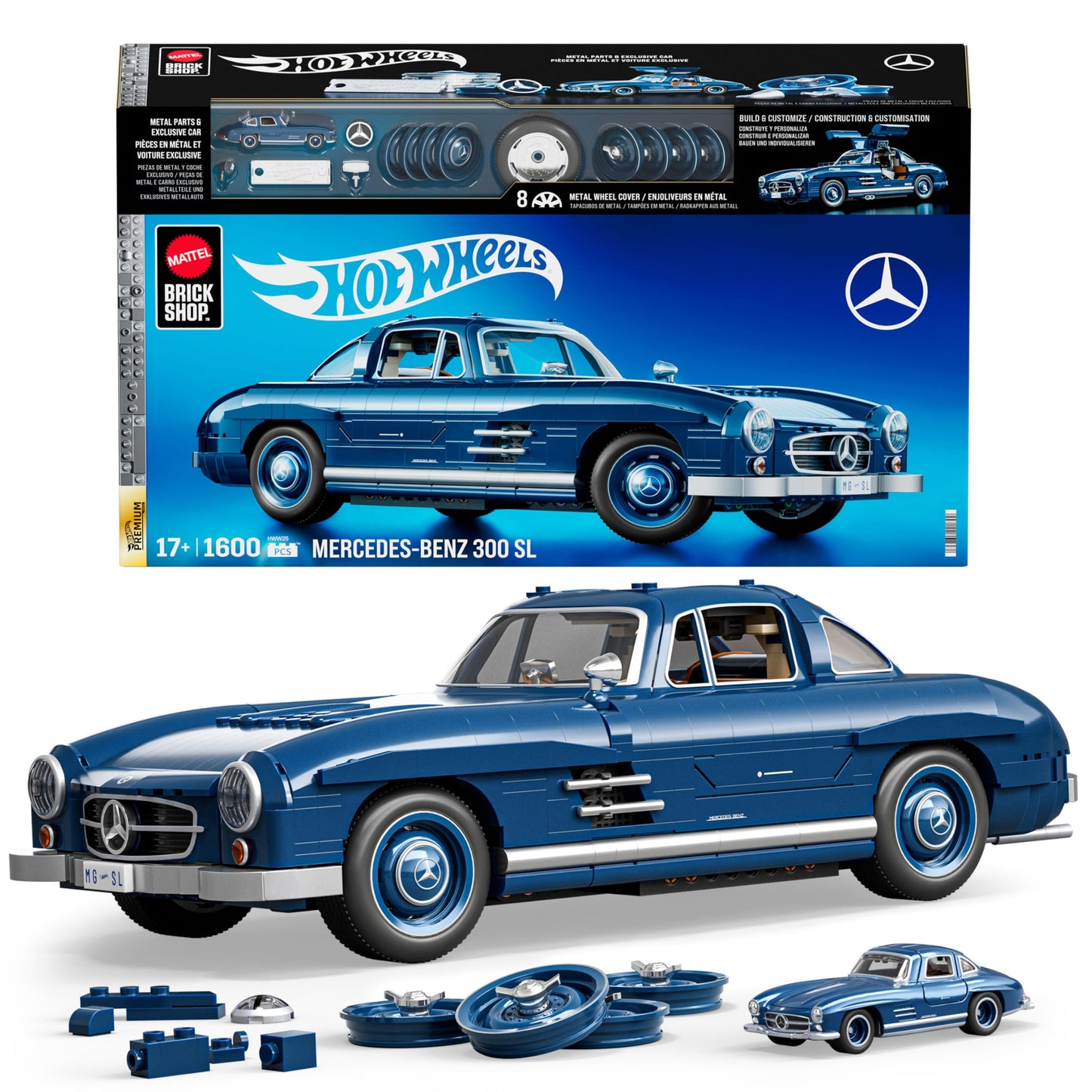 Mattel Brick Shop Hot Wheels Premium Series: Mercedes-Benz 300 SL 1:12 Build Set, 1600 Pieces