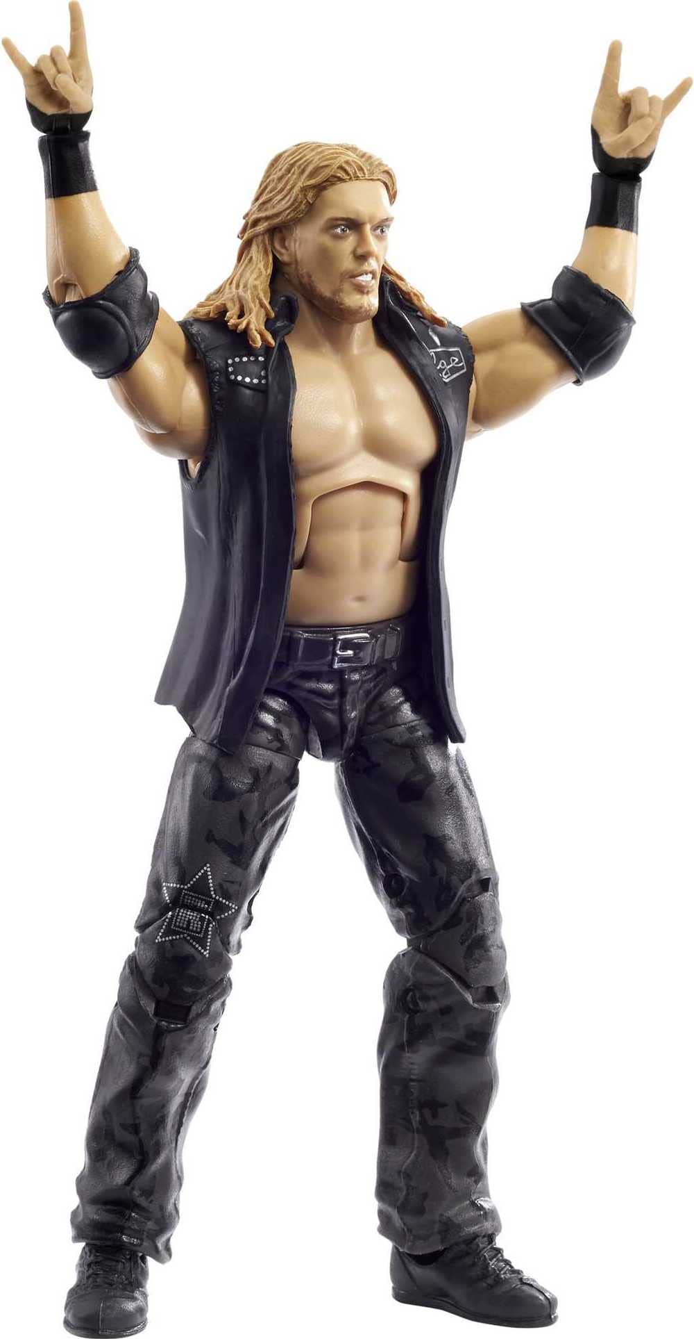 Mattel WWE WrestleMania 37 Edge Elite Action Figure — 6-Inch with Entrance Vest, Bat, and Build-A-Figure Paul Ellering & Rocco Pieces