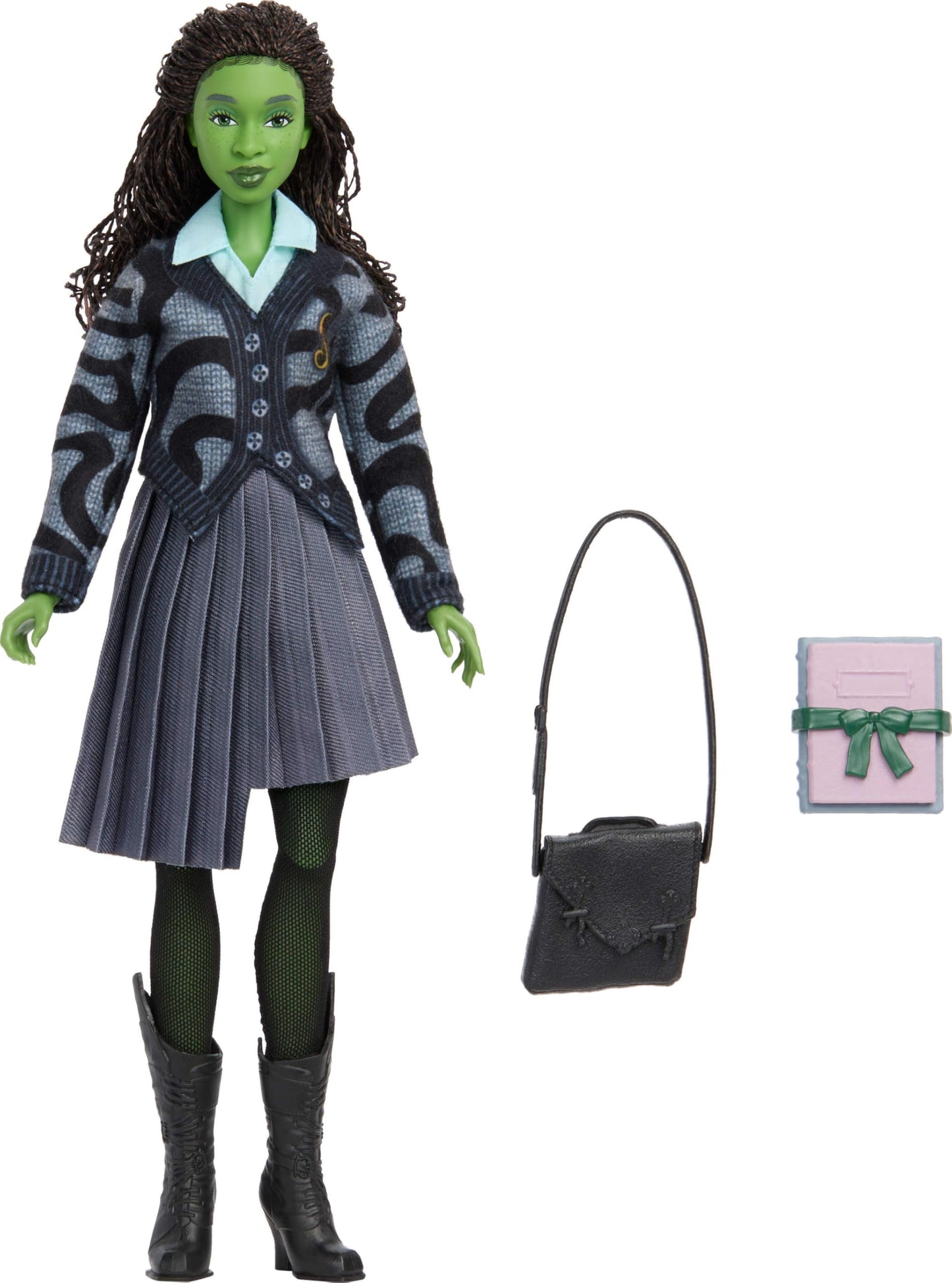 Mattel Universal Wicked Elphaba Fashion Doll – Green Skin, Braided Hair, Removable School Uniform
