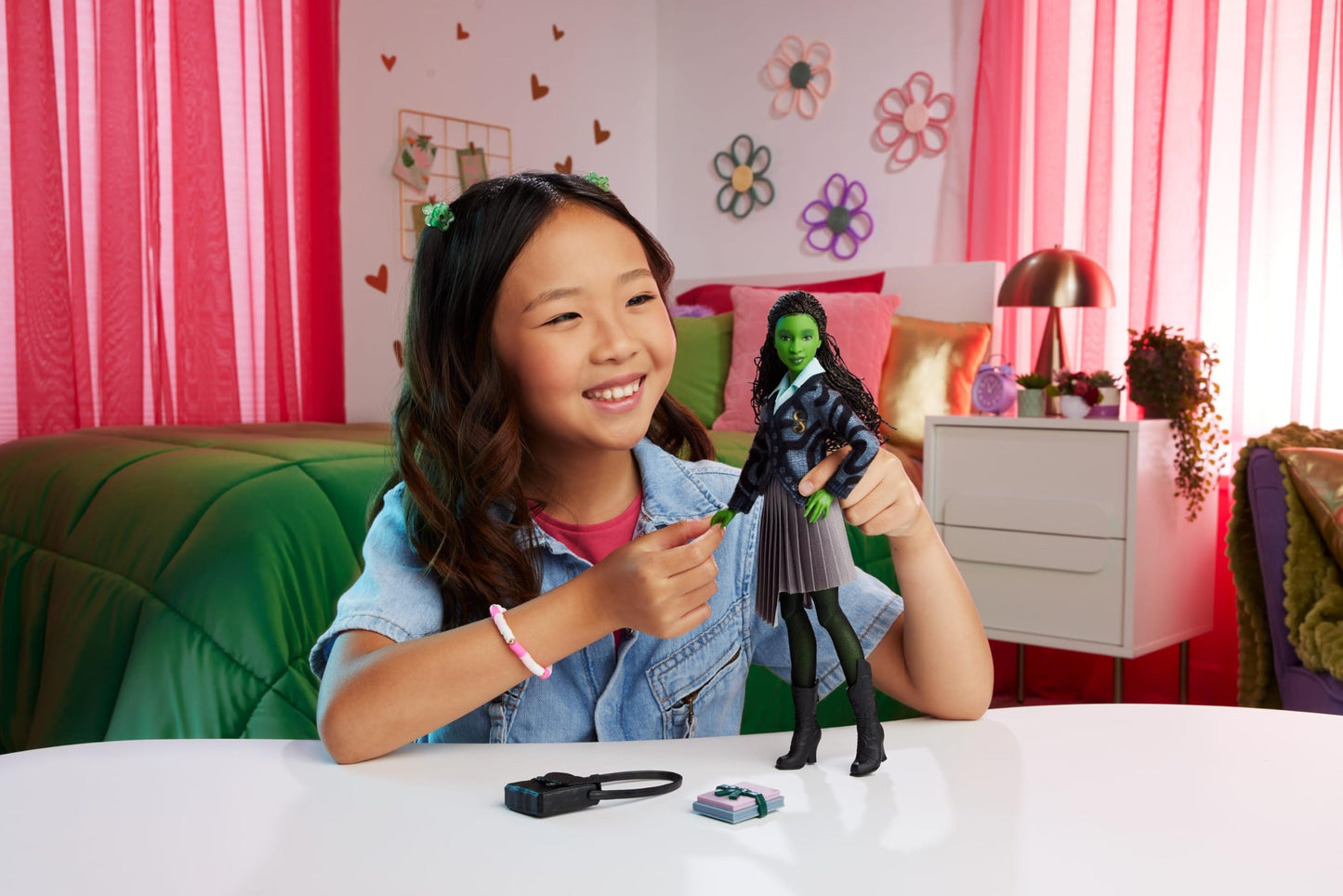 Mattel Universal Wicked Elphaba Fashion Doll – Green Skin, Braided Hair, Removable School Uniform