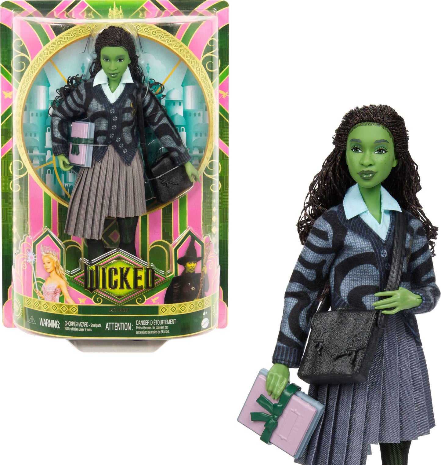 Mattel Universal Wicked Elphaba Fashion Doll – Green Skin, Braided Hair, Removable School Uniform
