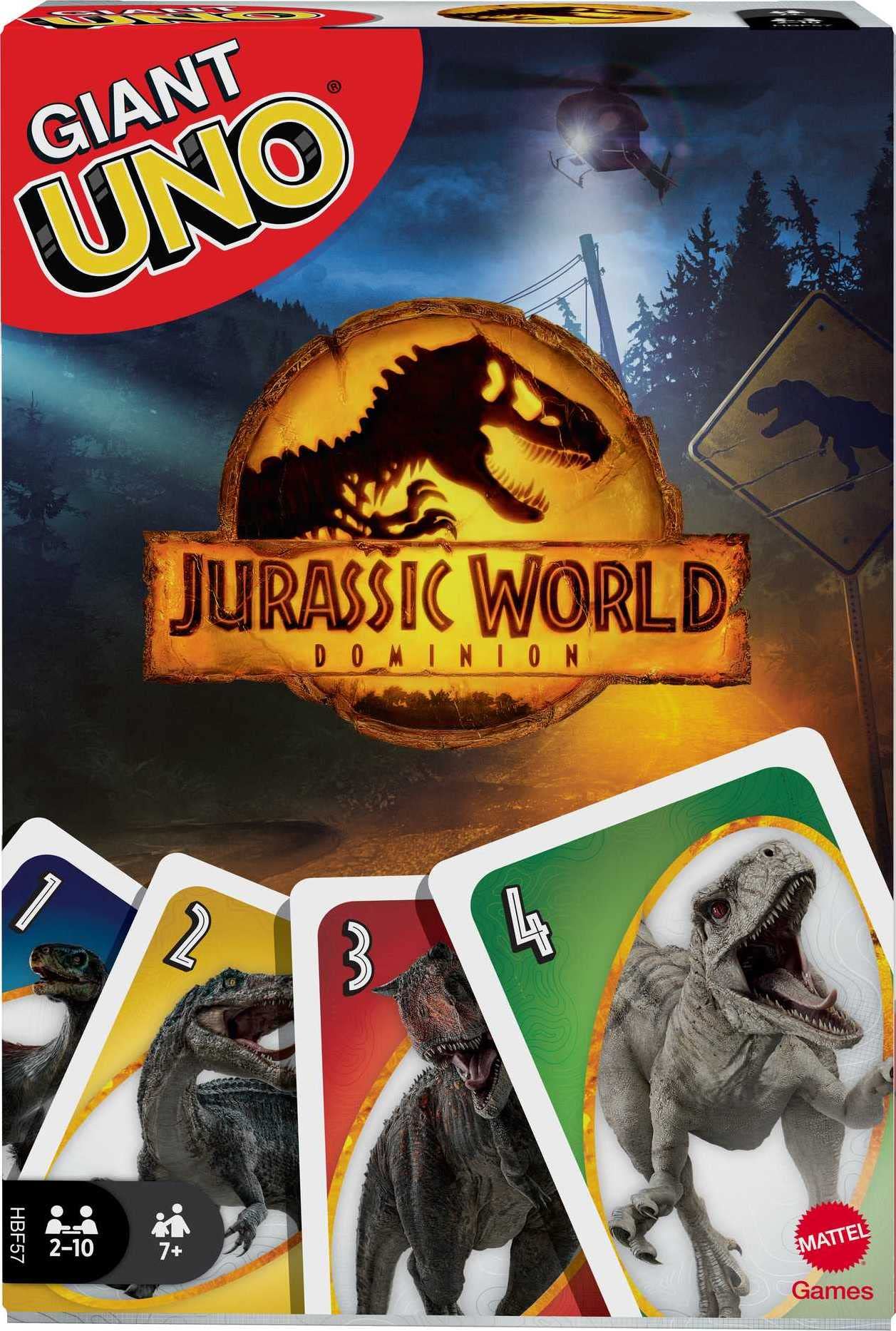 Mattel Games Giant UNO Jurassic World Dominion Card Game – Oversized Cards for 2–10 Players, Ages 7+