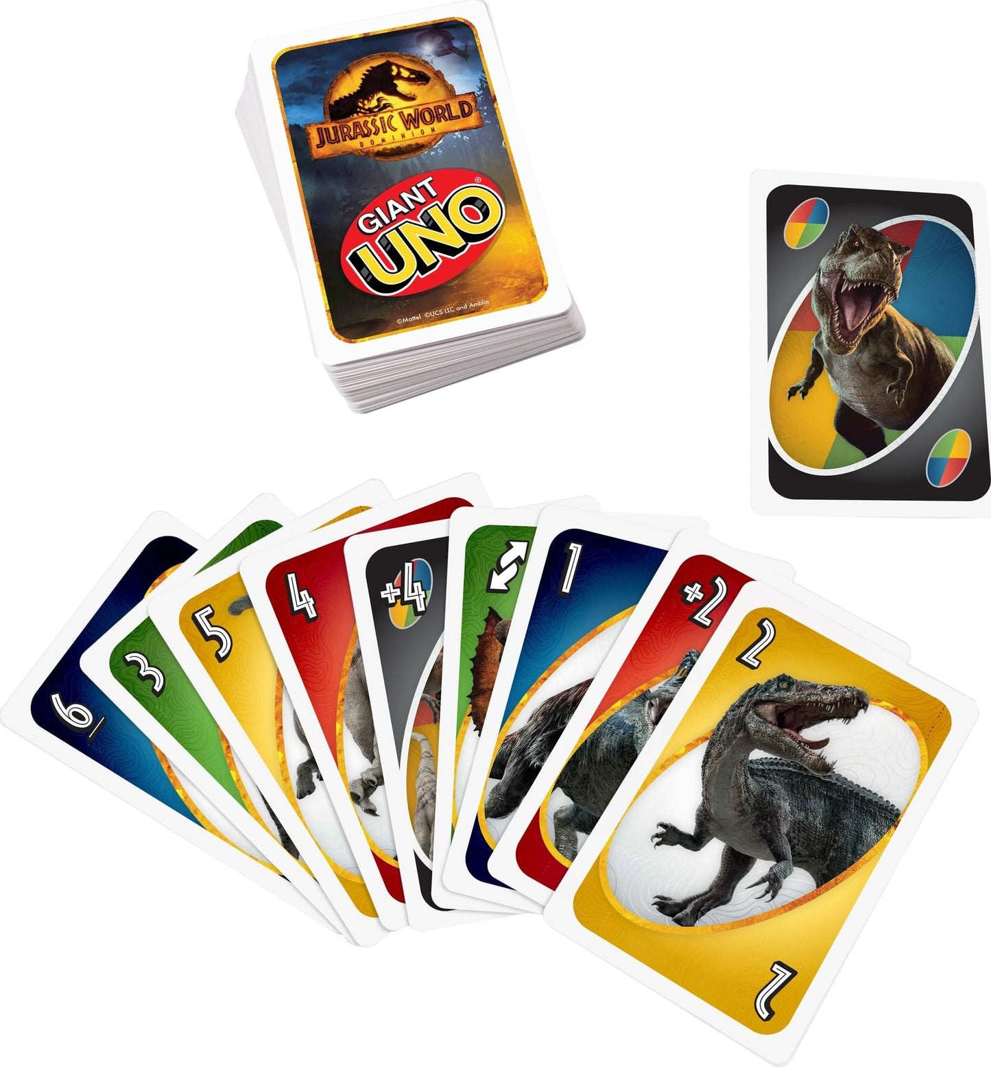 Mattel Games Giant UNO Jurassic World Dominion Card Game – Oversized Cards for 2–10 Players, Ages 7+