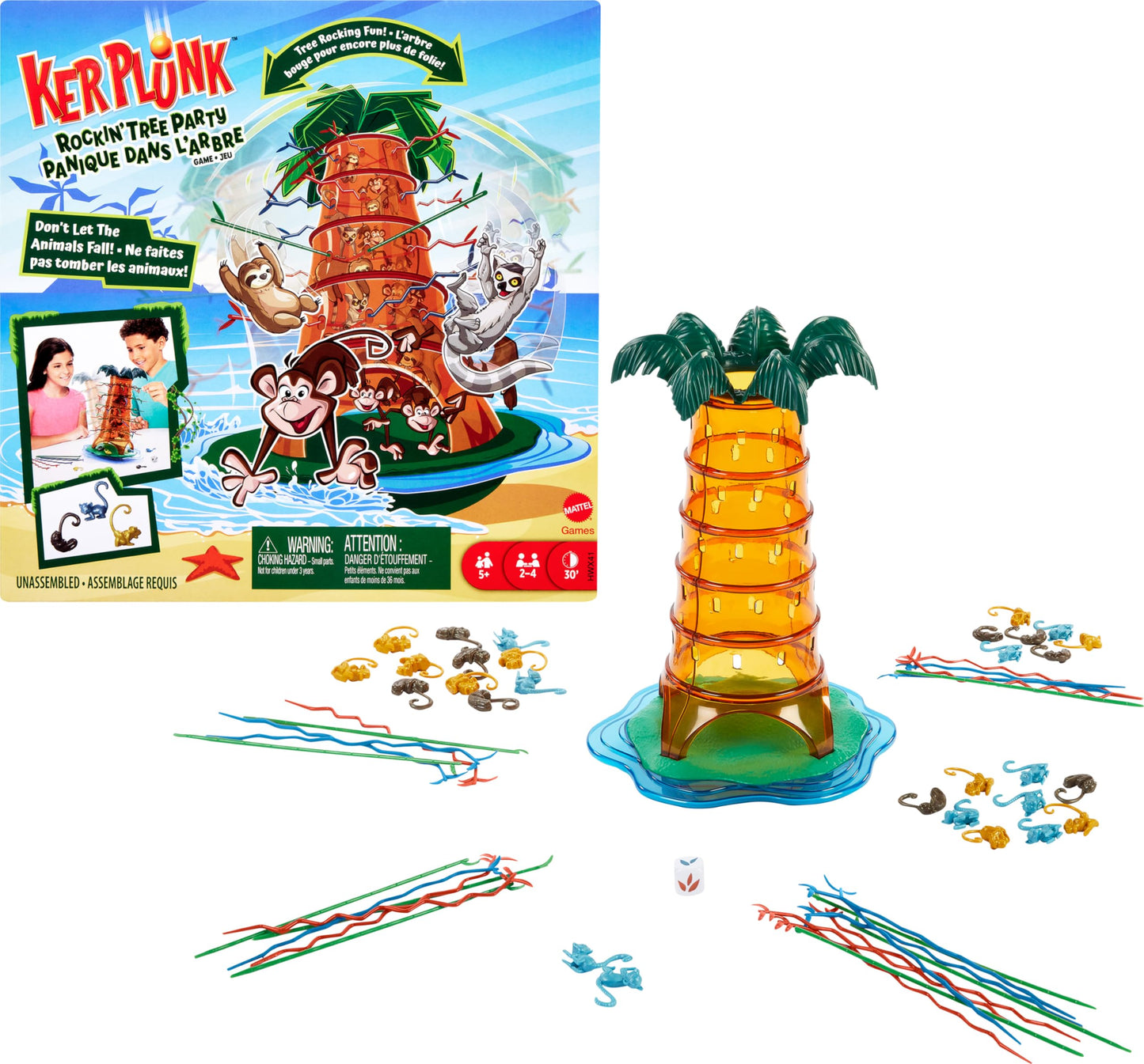 Mattel Games KerPlunk Rockin' Tree Party Game — Animal Pieces, Family Fun