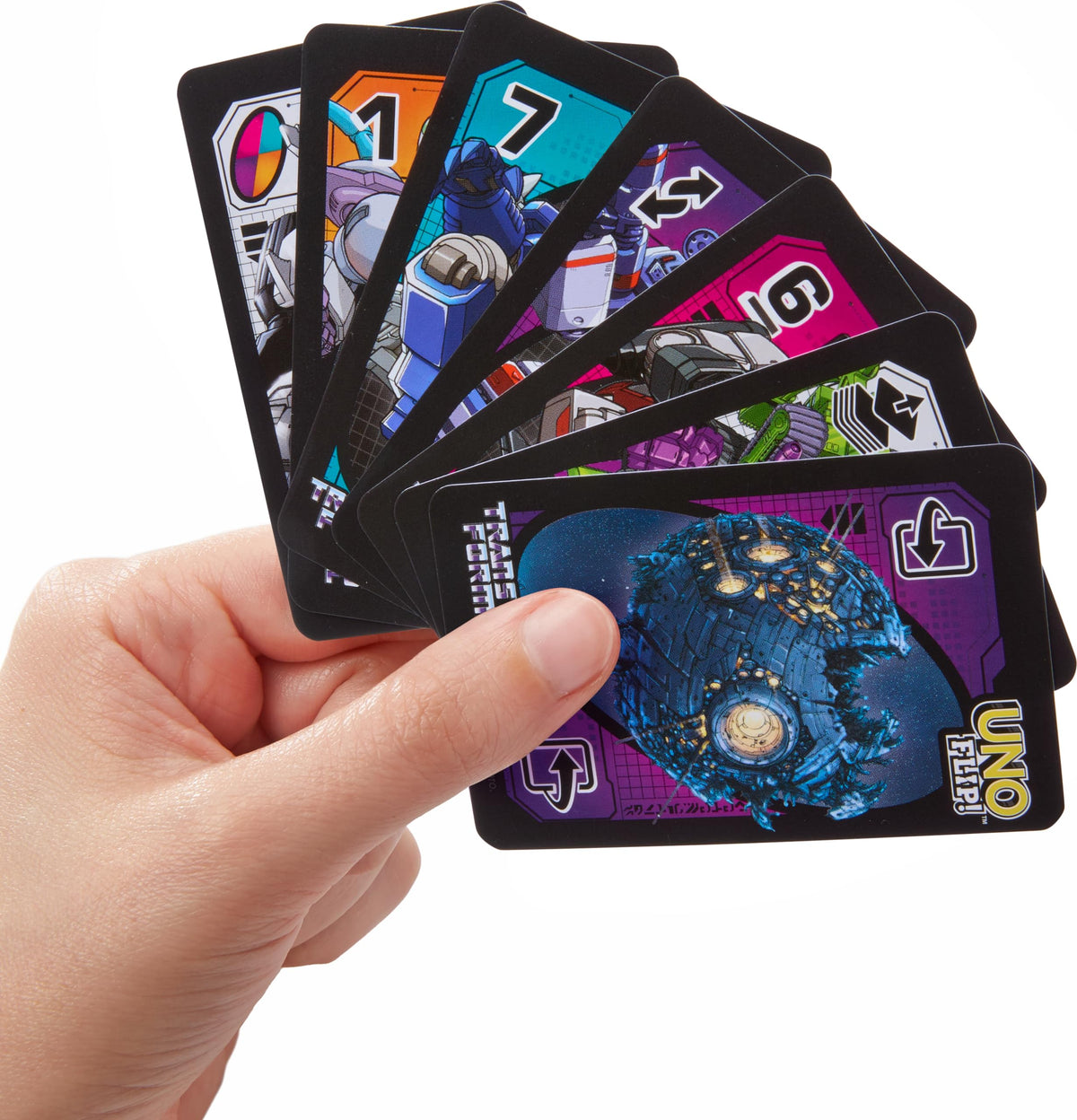 Mattel Games UNO Flip Transformers Card Game: Autobots vs Decepticons for Family Nights