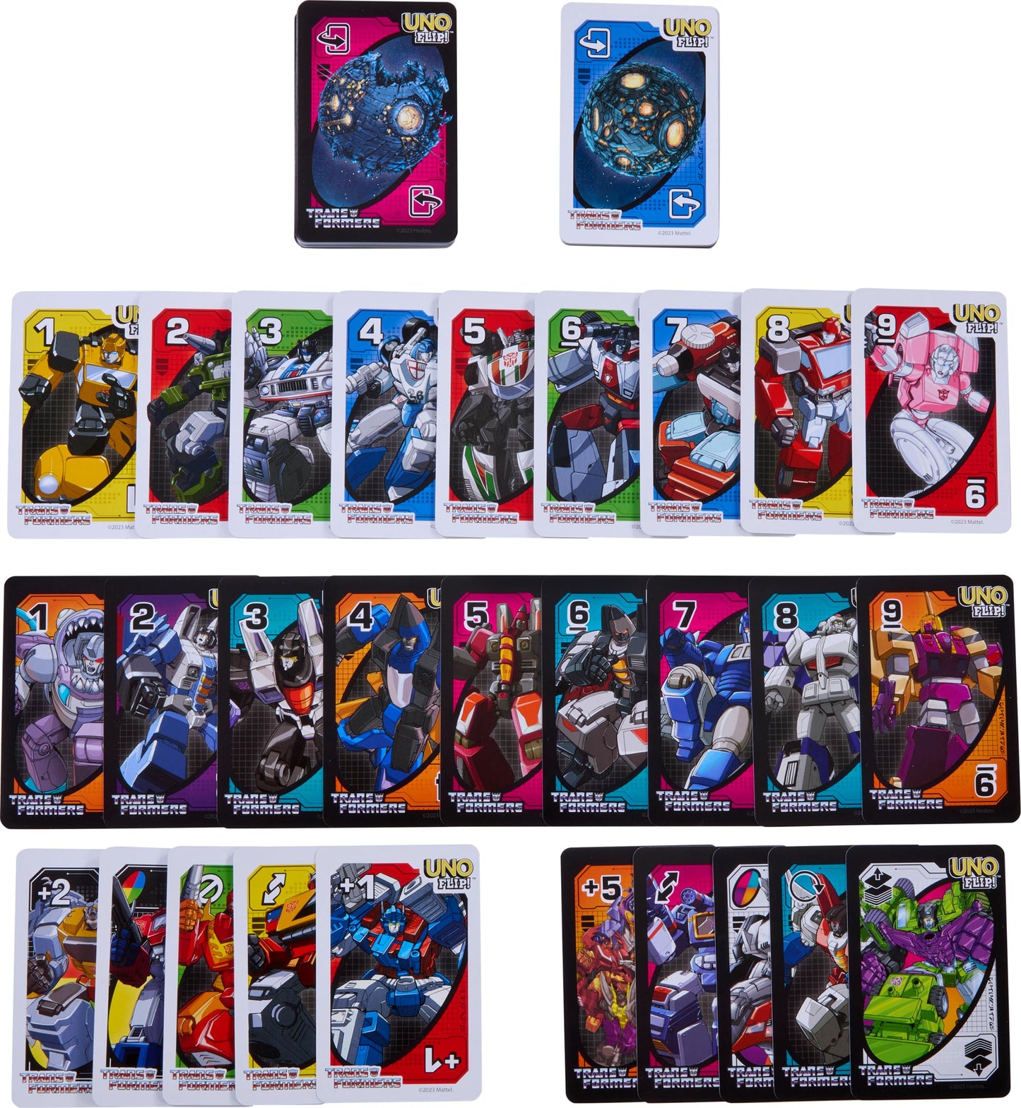 Mattel Games UNO Flip Transformers Card Game: Autobots vs Decepticons for Family Nights
