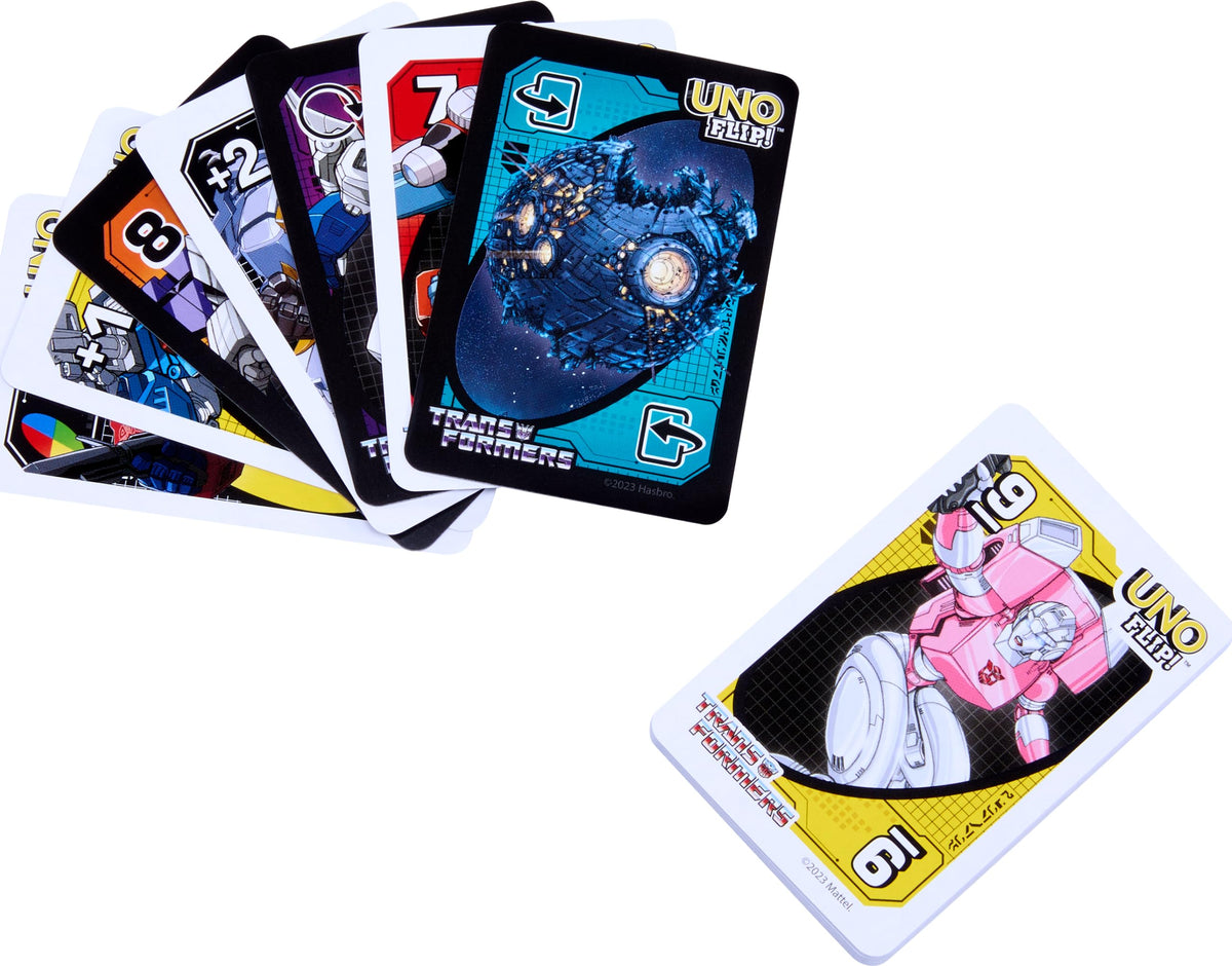 Mattel Games UNO Flip Transformers Card Game: Autobots vs Decepticons for Family Nights