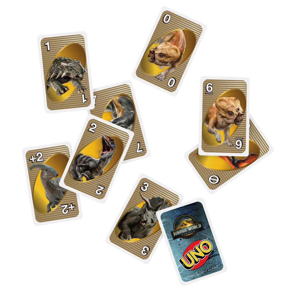 Mattel Games UNO Jurassic World Rebirth Card Game – Family Night Fun with the T. Rex Attack