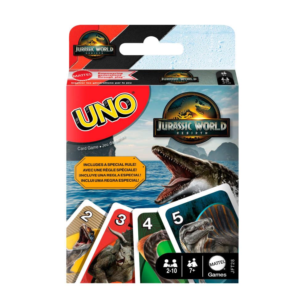 Mattel Games UNO Jurassic World Rebirth Card Game – Family Night Fun with the T. Rex Attack