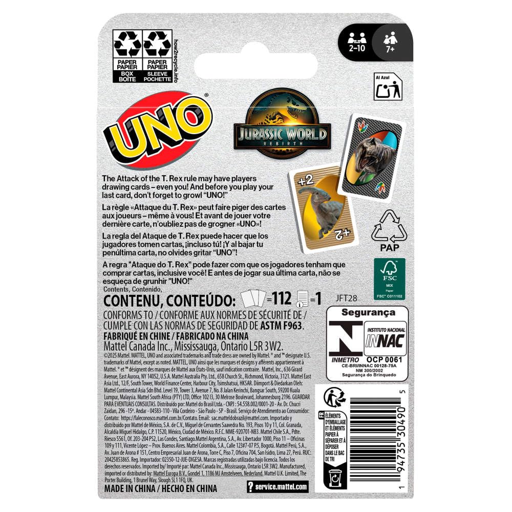 Mattel Games UNO Jurassic World Rebirth Card Game – Family Night Fun with the T. Rex Attack