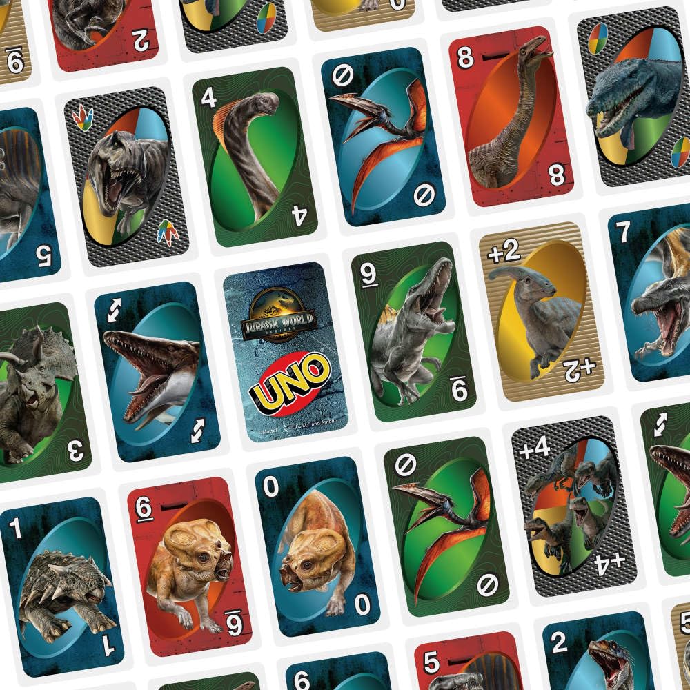 Mattel Games UNO Jurassic World Rebirth Card Game – Family Night Fun with the T. Rex Attack