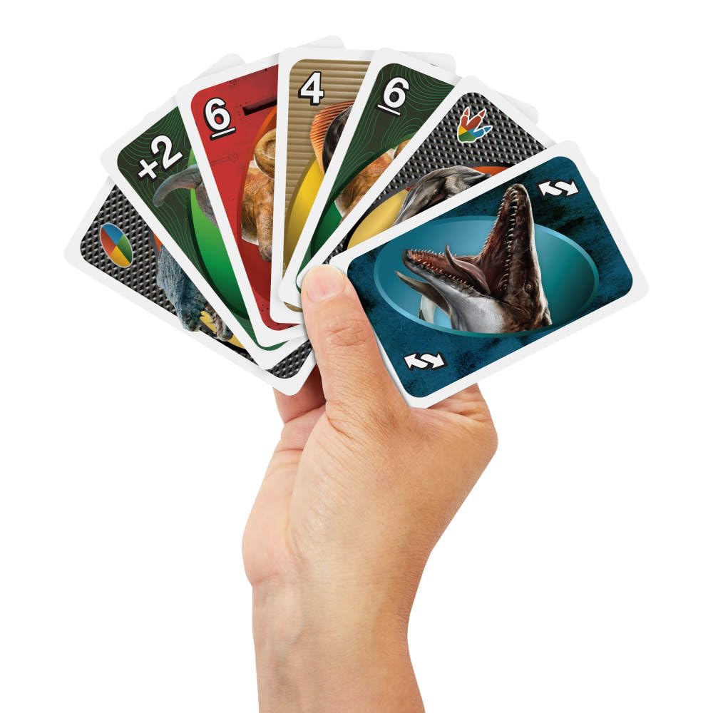 Mattel Games UNO Jurassic World Rebirth Card Game – Family Night Fun with the T. Rex Attack