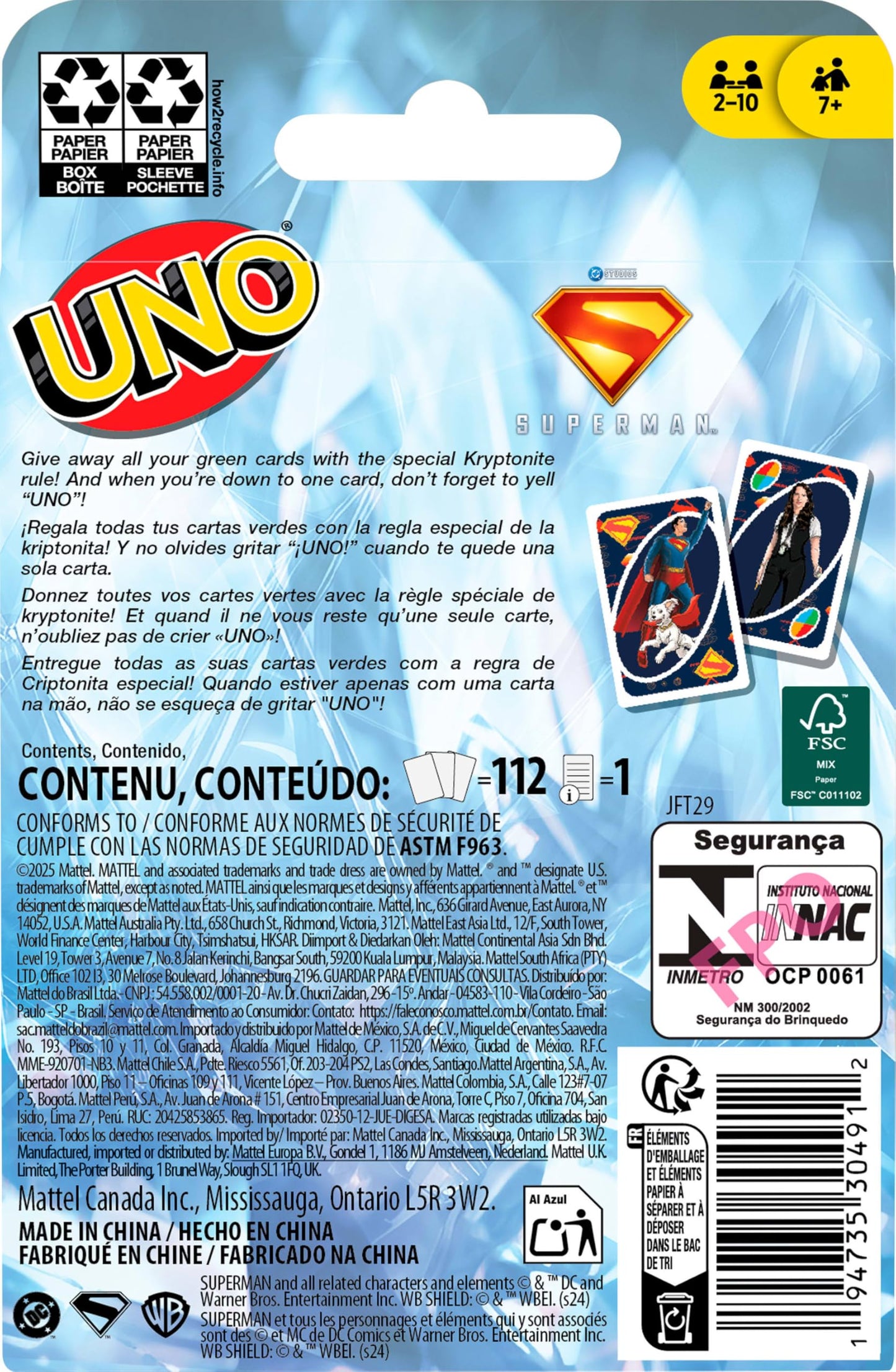 Mattel Games UNO Superman Card Game – Family Nights and Movie-Inspired Fun