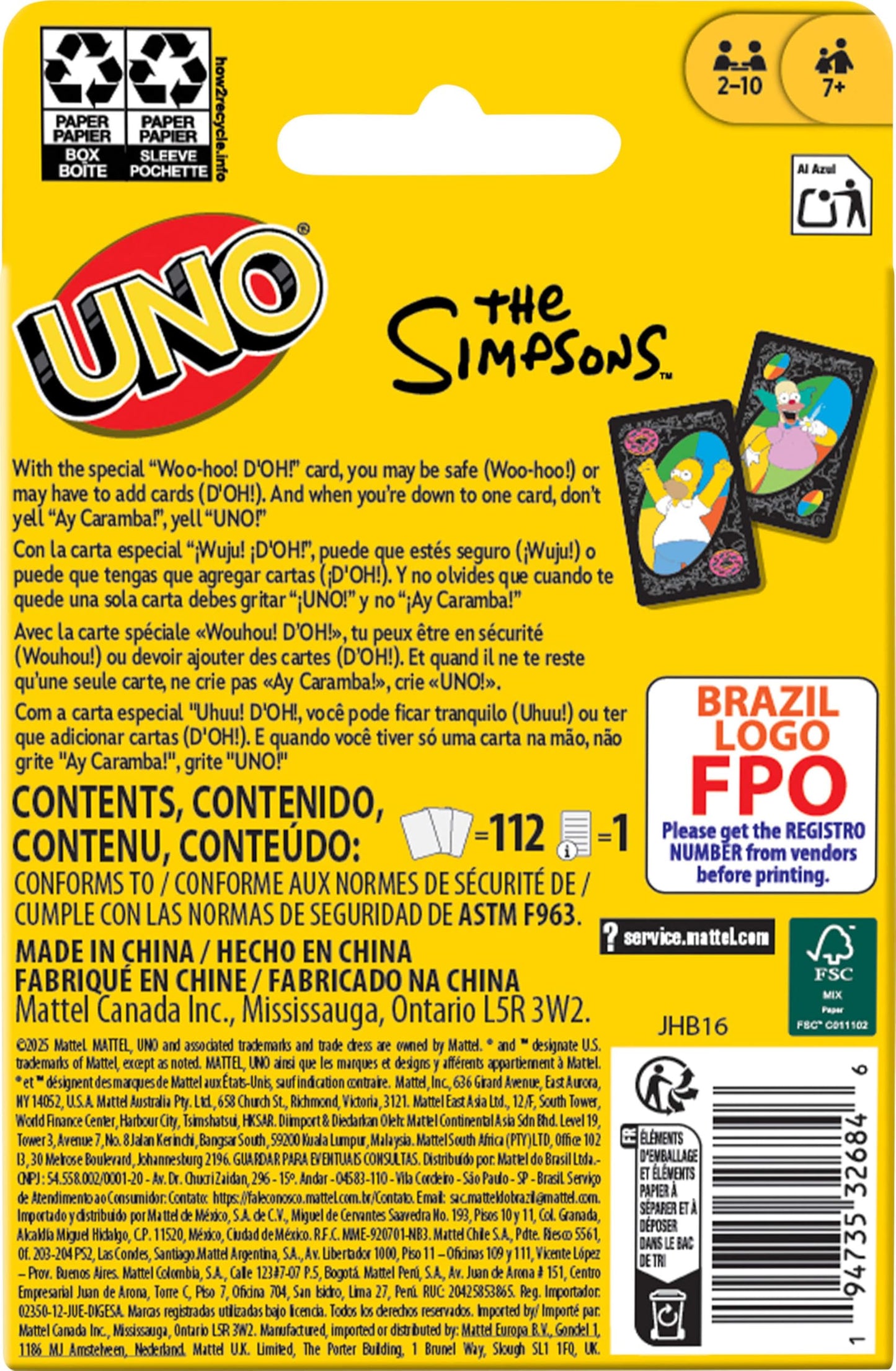 Mattel Games UNO The Simpsons Card Game – Family Nights, Parties & Travel