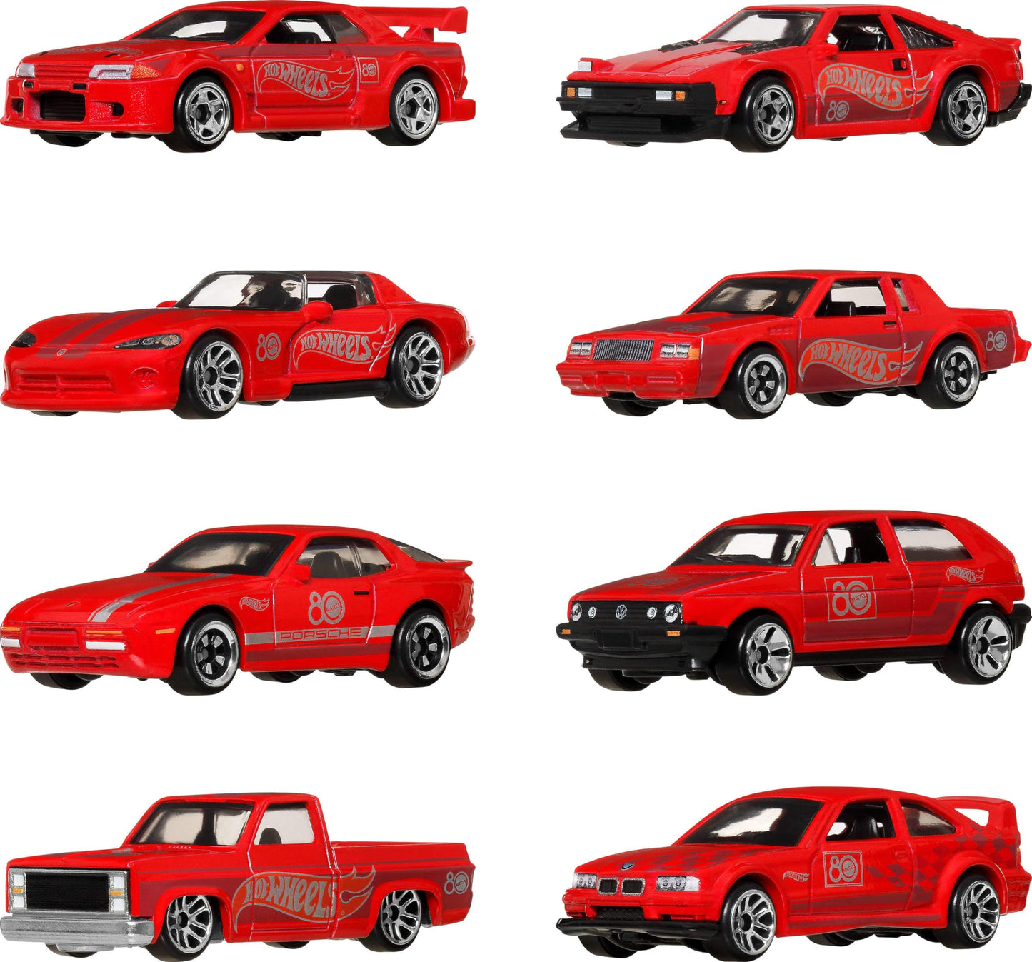 Mattel Hot Wheels 8-Pack 1:64 Die-Cast Cars & Trucks – 80th Anniversary Deco
