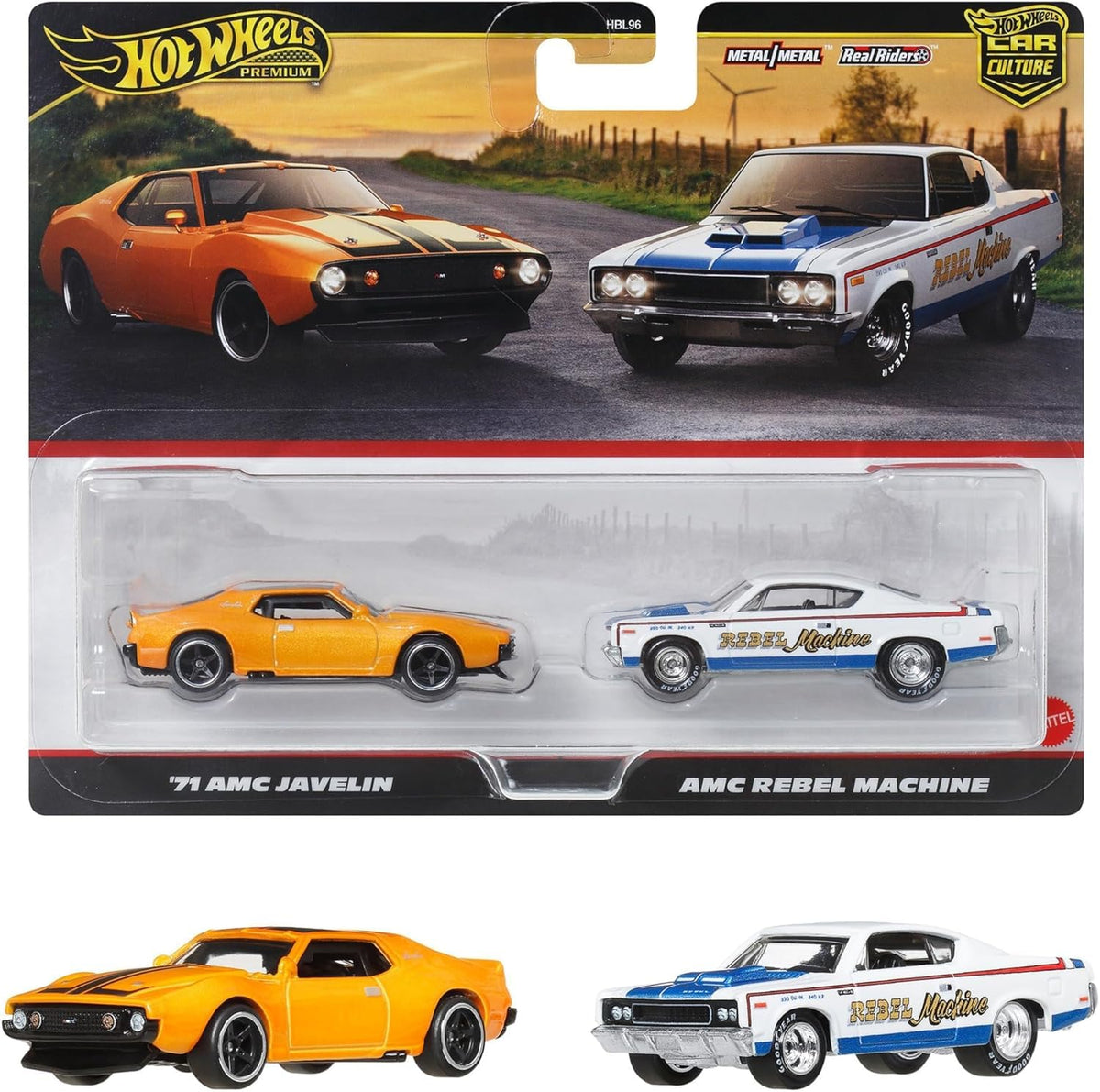 Hot Wheels Premium 2 Pack: 1971 AMC Javelin & Rebel Machine Mini Cars by Mattel