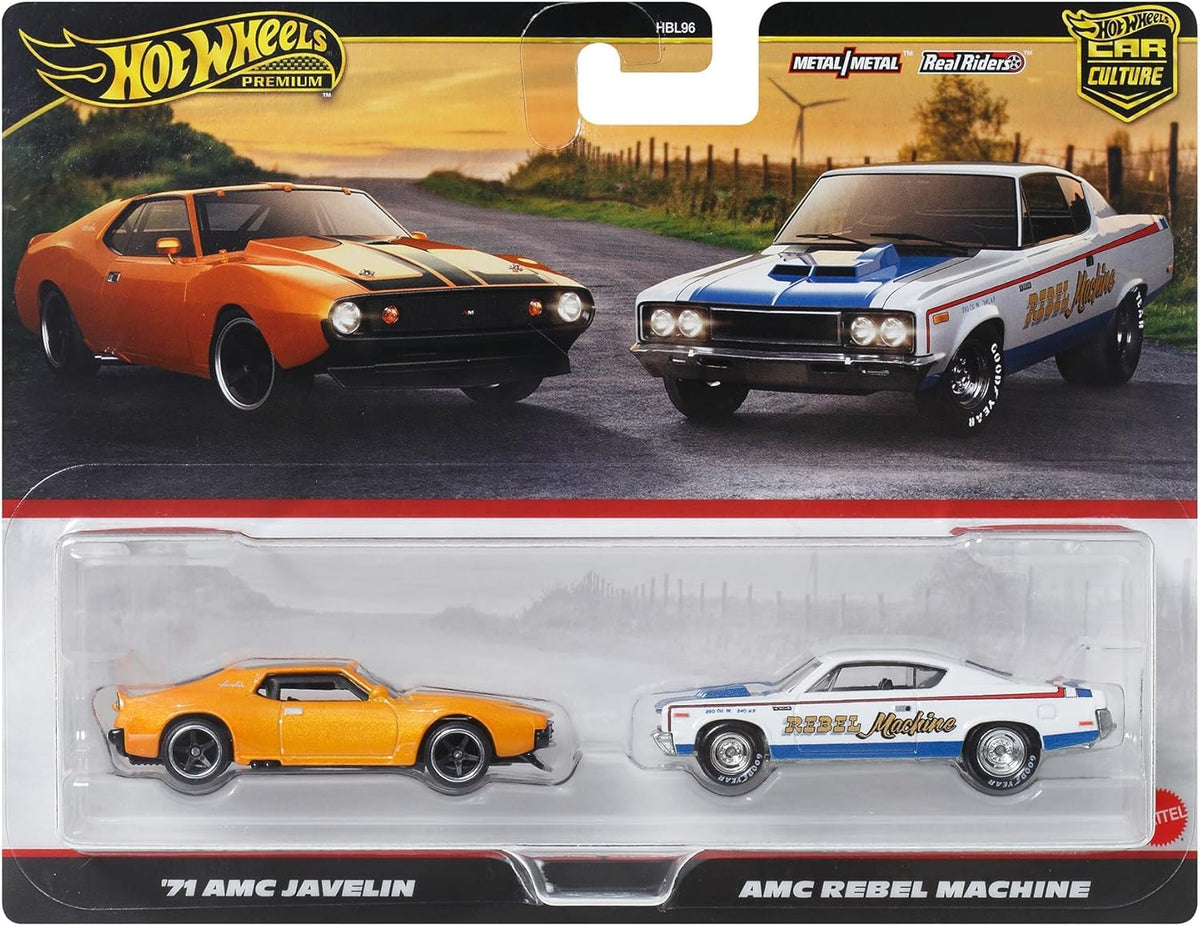 Hot Wheels Premium 2 Pack: 1971 AMC Javelin & Rebel Machine Mini Cars by Mattel