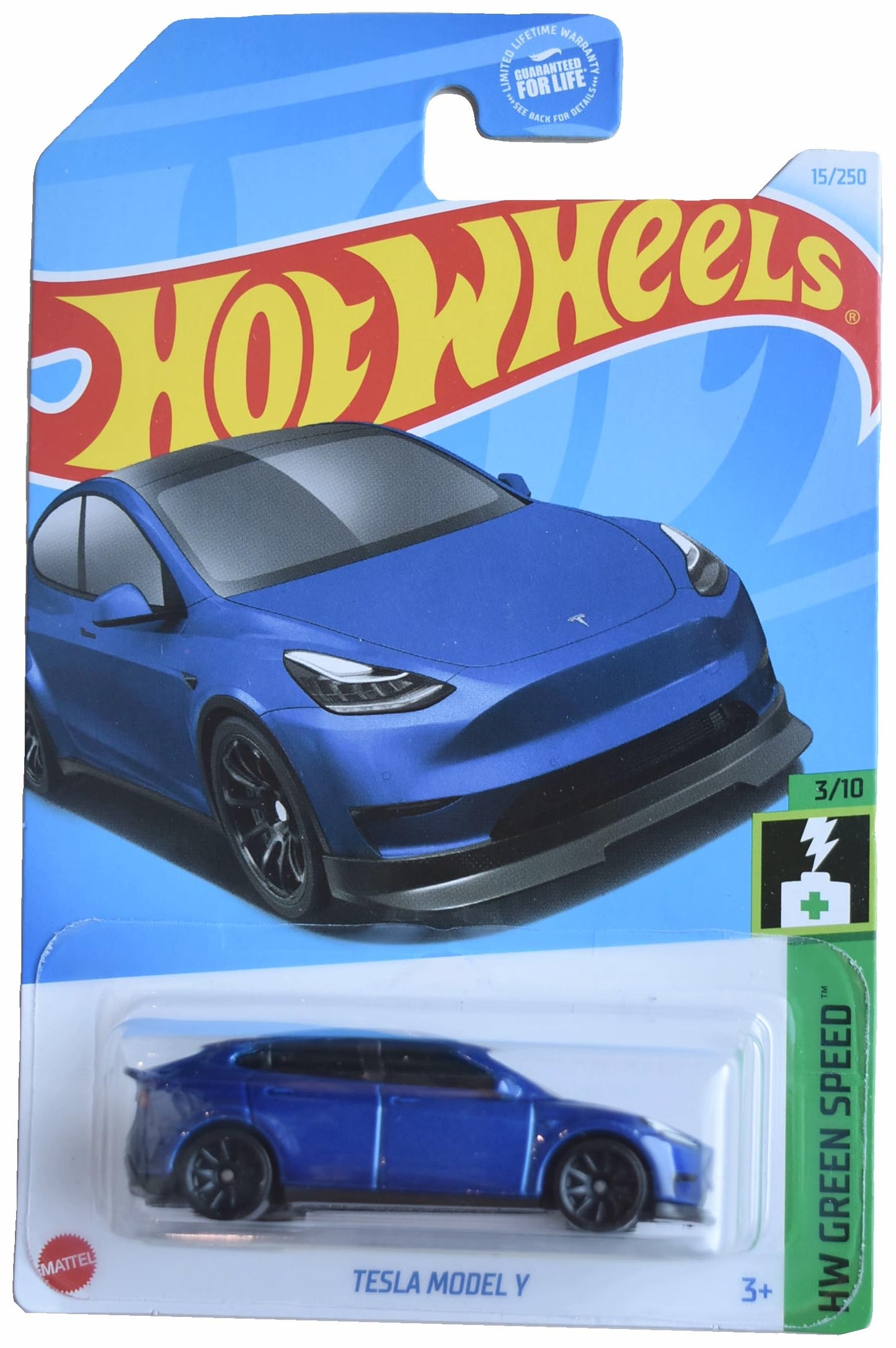 Mattel Hot Wheels Tesla Model Y – HW Green Speed 3/10 Blue 1:64 Die Cast (15/250)