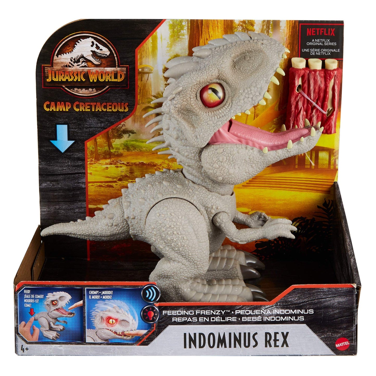 Mattel Jurassic World Camp Cretaceous Indominus Rex Feeding Frenzy – Interactive Dino, Bite Reflex, Lights & Sounds | Ages 4+