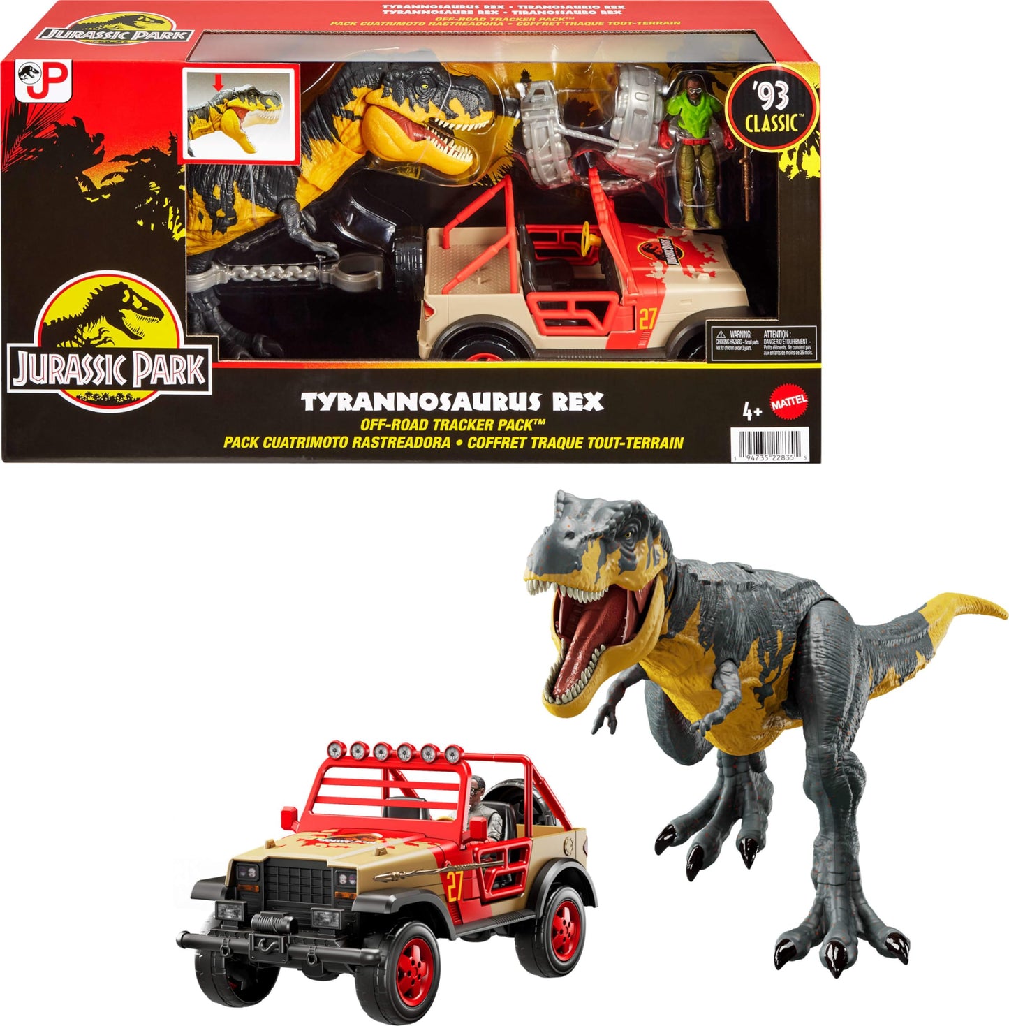 Mattel Jurassic Park '93 Classic Set: T. rex, Ray Arnold Figure & Vehicle