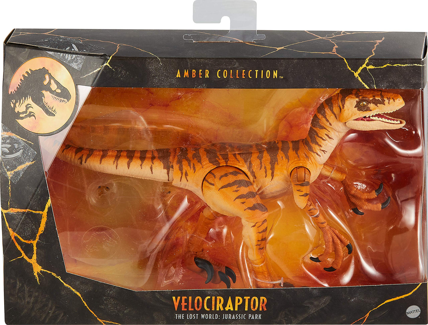 Mattel Jurassic World Amber Collection Tiger Velociraptor Figure - 6-Inch, Movie-Authentic Detail