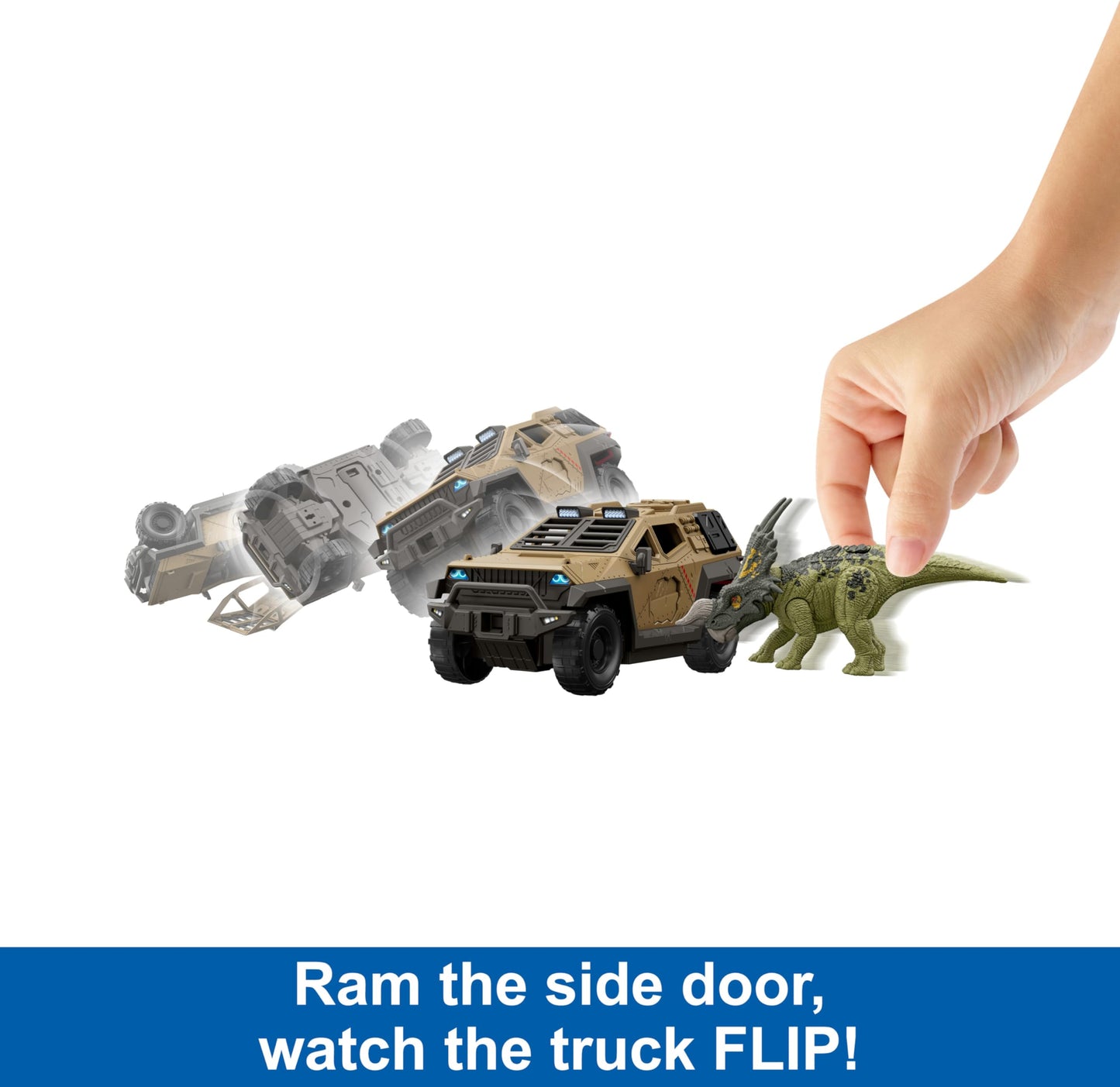 Mattel Jurassic World Truck & Einiosaurus Dinosaur – Flip & Roll Mission Mayhem Vehicle