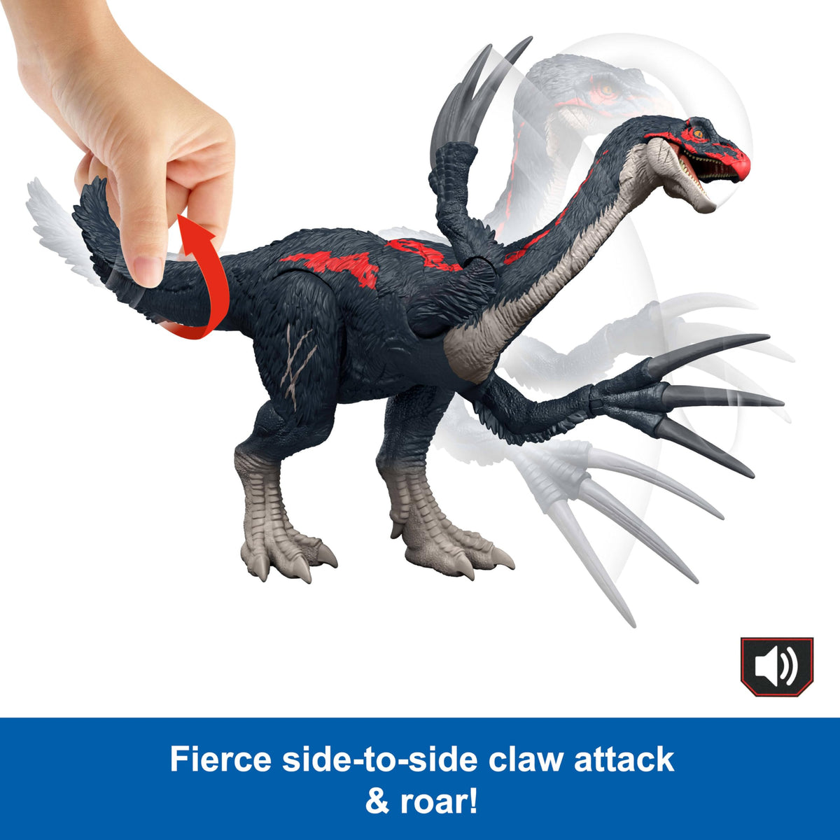 Mattel Jurassic World Chaos Theory Therizinosaurus Slash N Roar Action Figure Toy – Claw Attack & Sound, Digital Play
